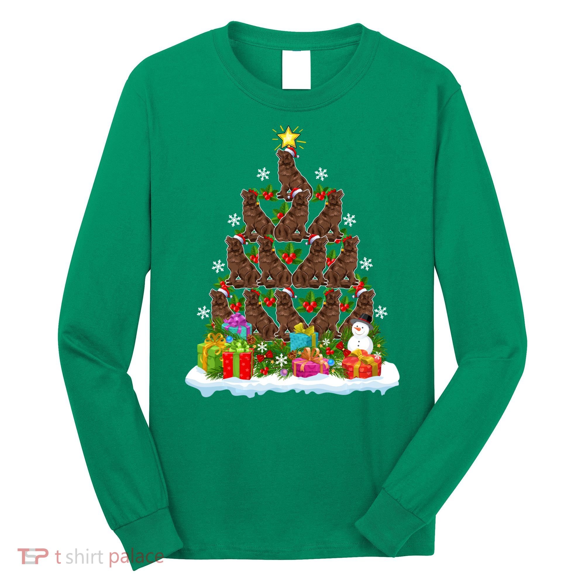 Xmas Holiday Santa Newfoundland Dog Christmas Tree Long Sleeve Shirt