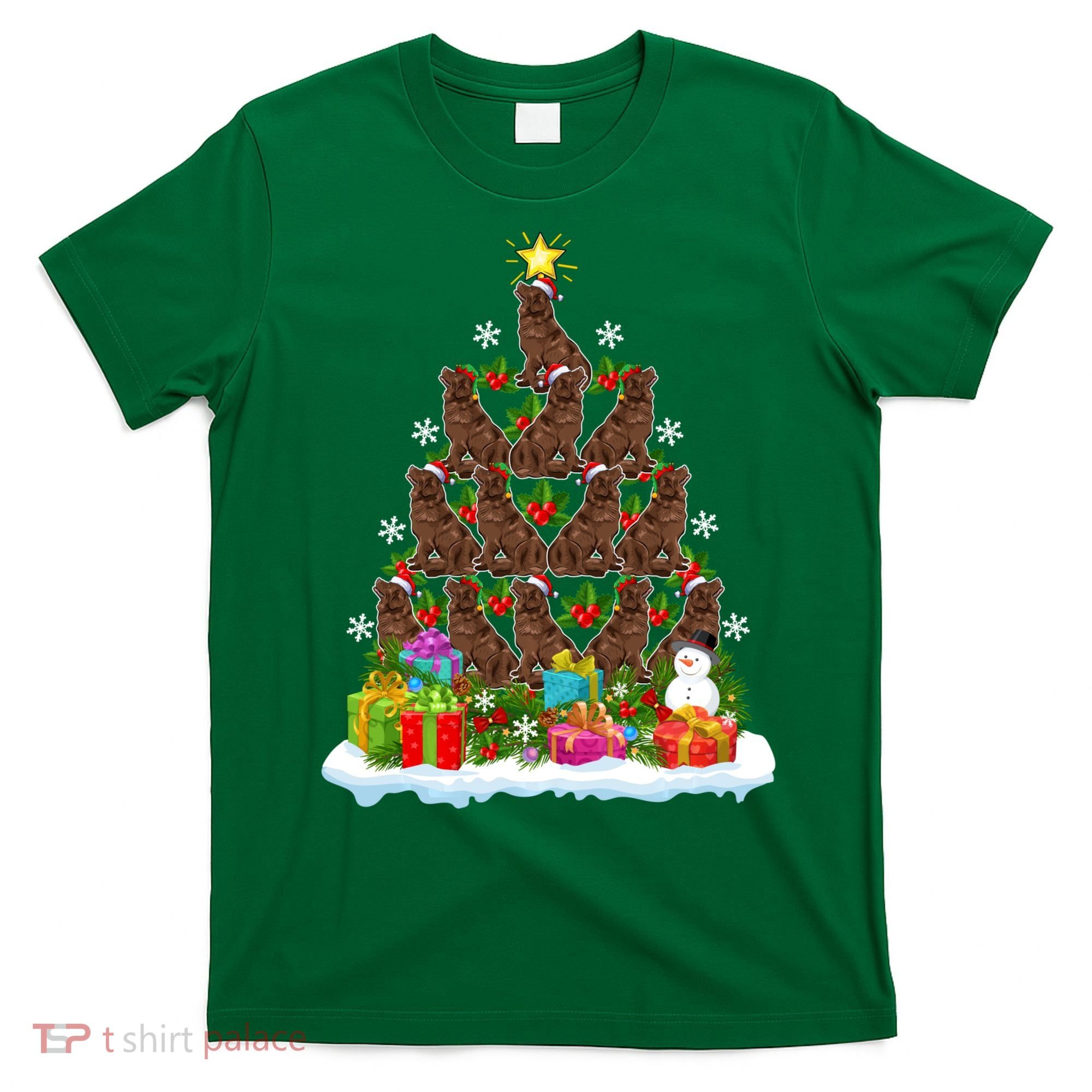 Xmas Holiday Santa Newfoundland Dog Christmas Tree T-Shirt