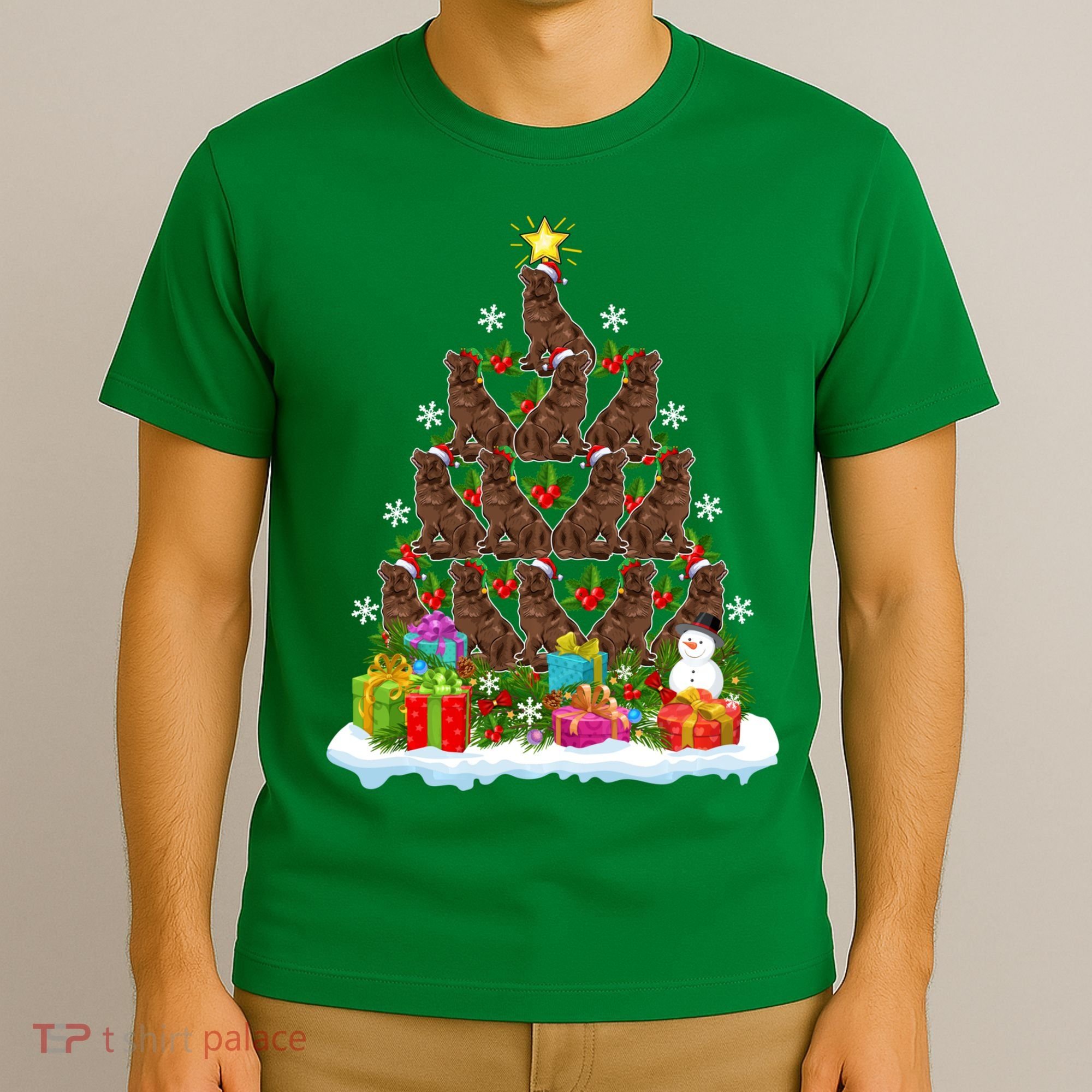 Xmas Holiday Santa Newfoundland Dog Christmas Tree T-Shirt
