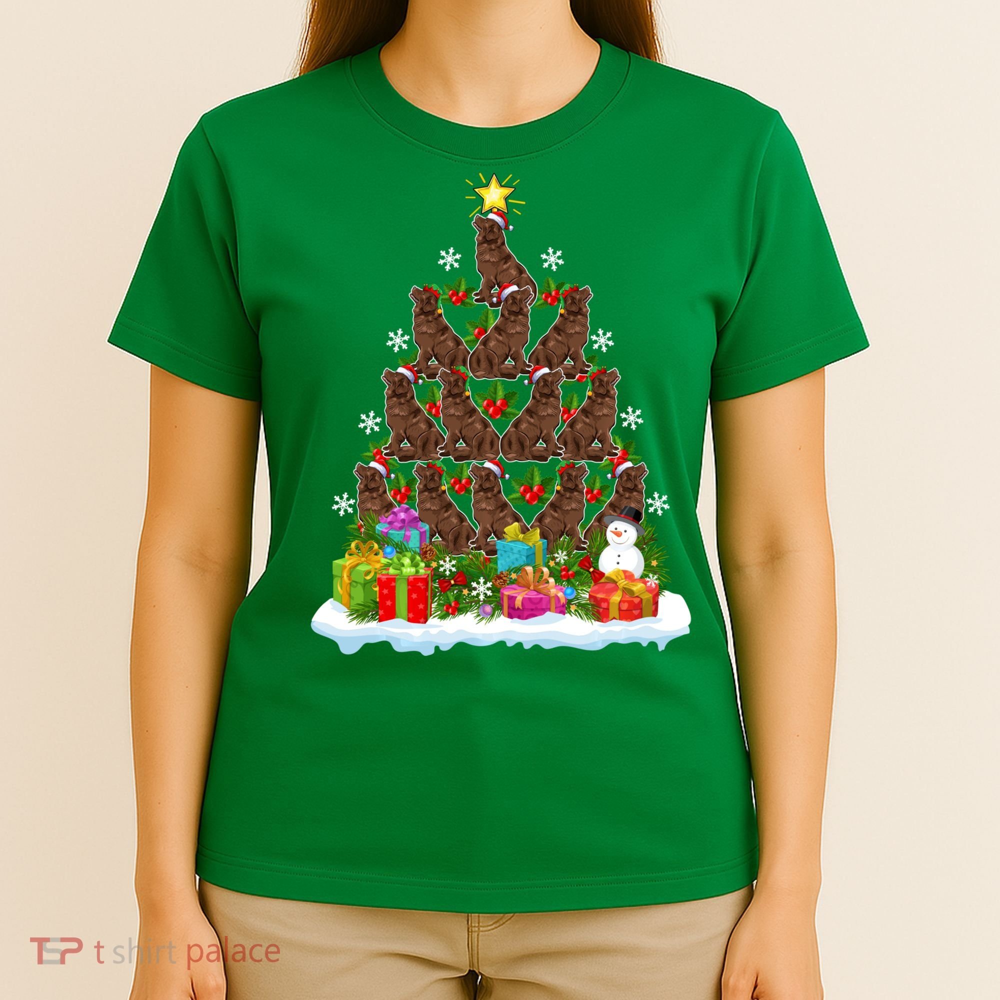 Xmas Holiday Santa Newfoundland Dog Christmas Tree T-Shirt
