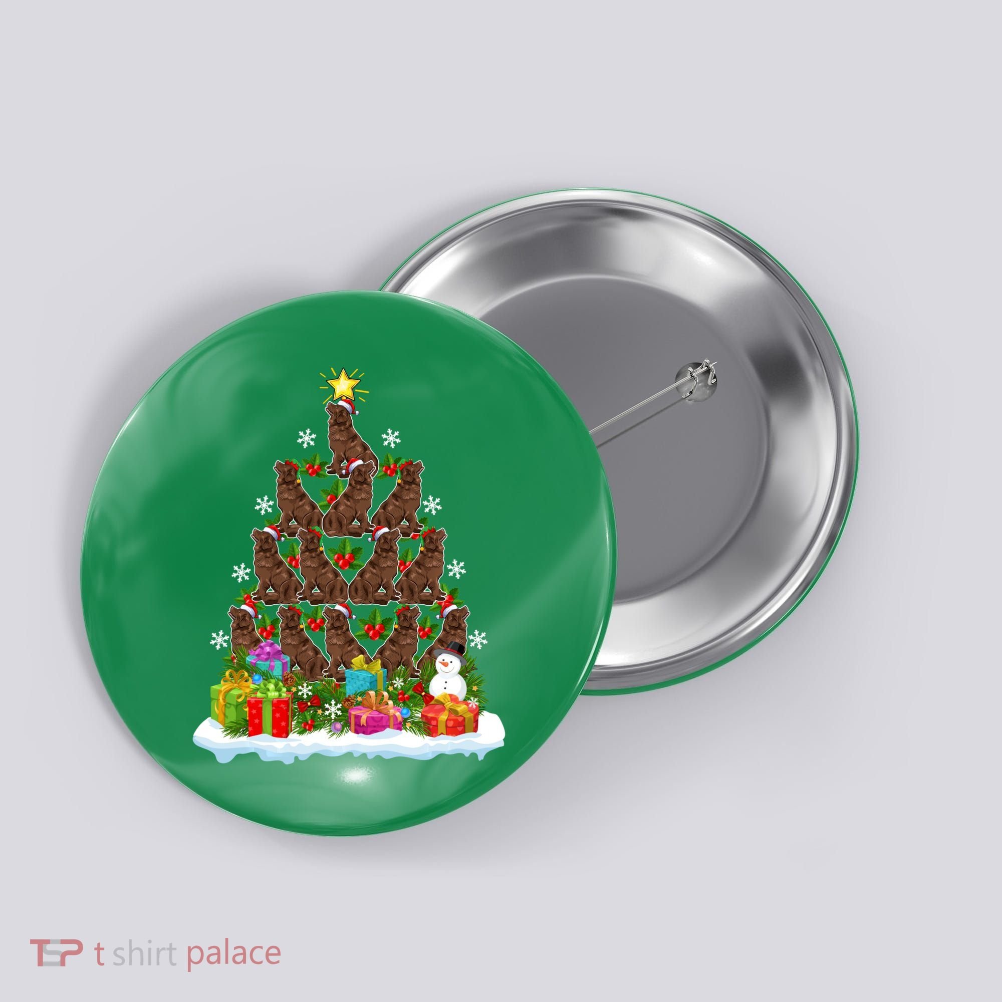 Xmas Holiday Santa Newfoundland Dog Christmas Tree Button