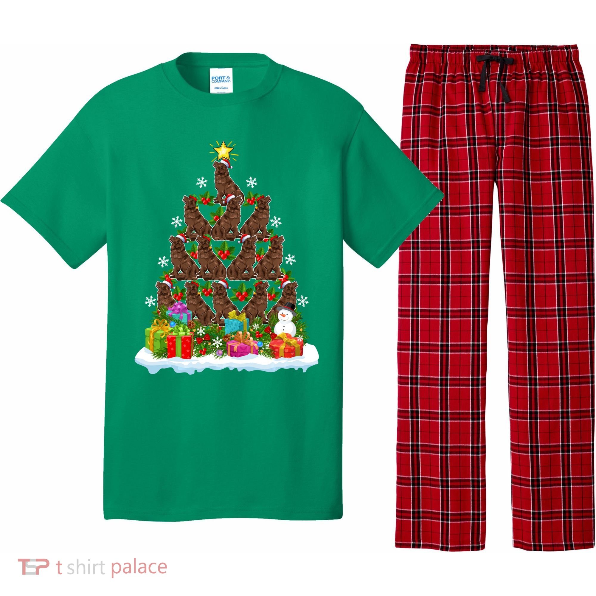 Xmas Holiday Santa Newfoundland Dog Christmas Tree Pajama Set