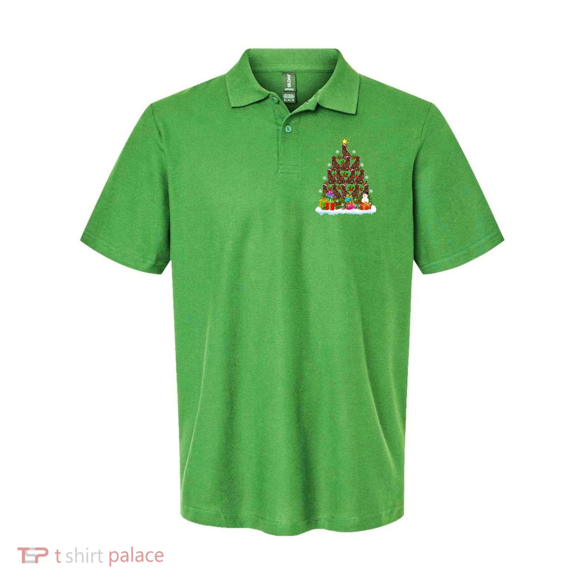 Xmas Holiday Santa Newfoundland Dog Christmas Tree Polo