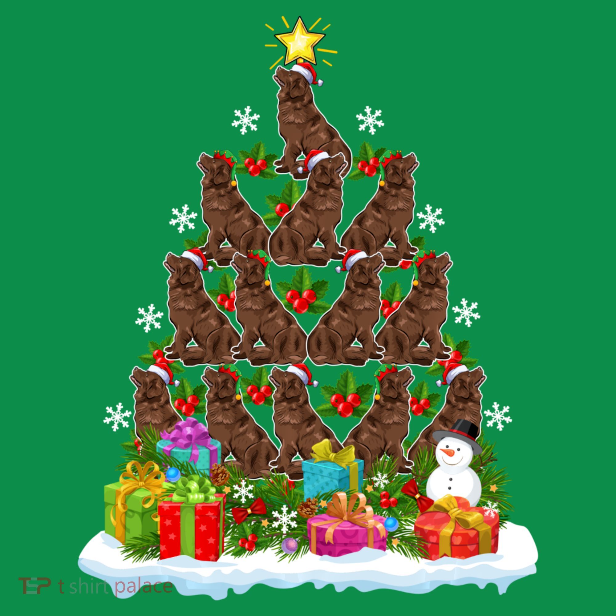 Xmas Holiday Santa Newfoundland Dog Christmas Tree Polo