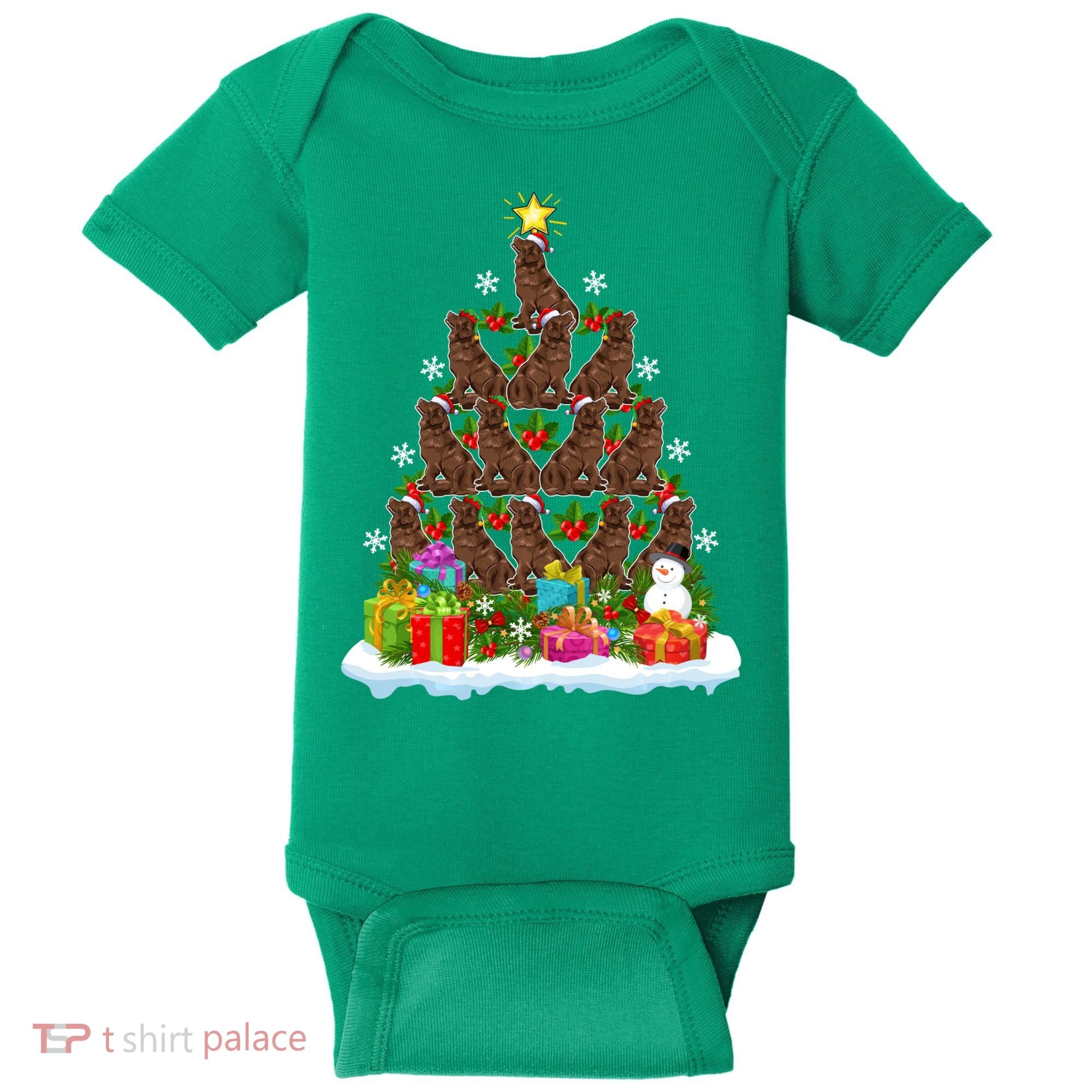 Xmas Holiday Santa Newfoundland Dog Christmas Tree Baby Bodysuit
