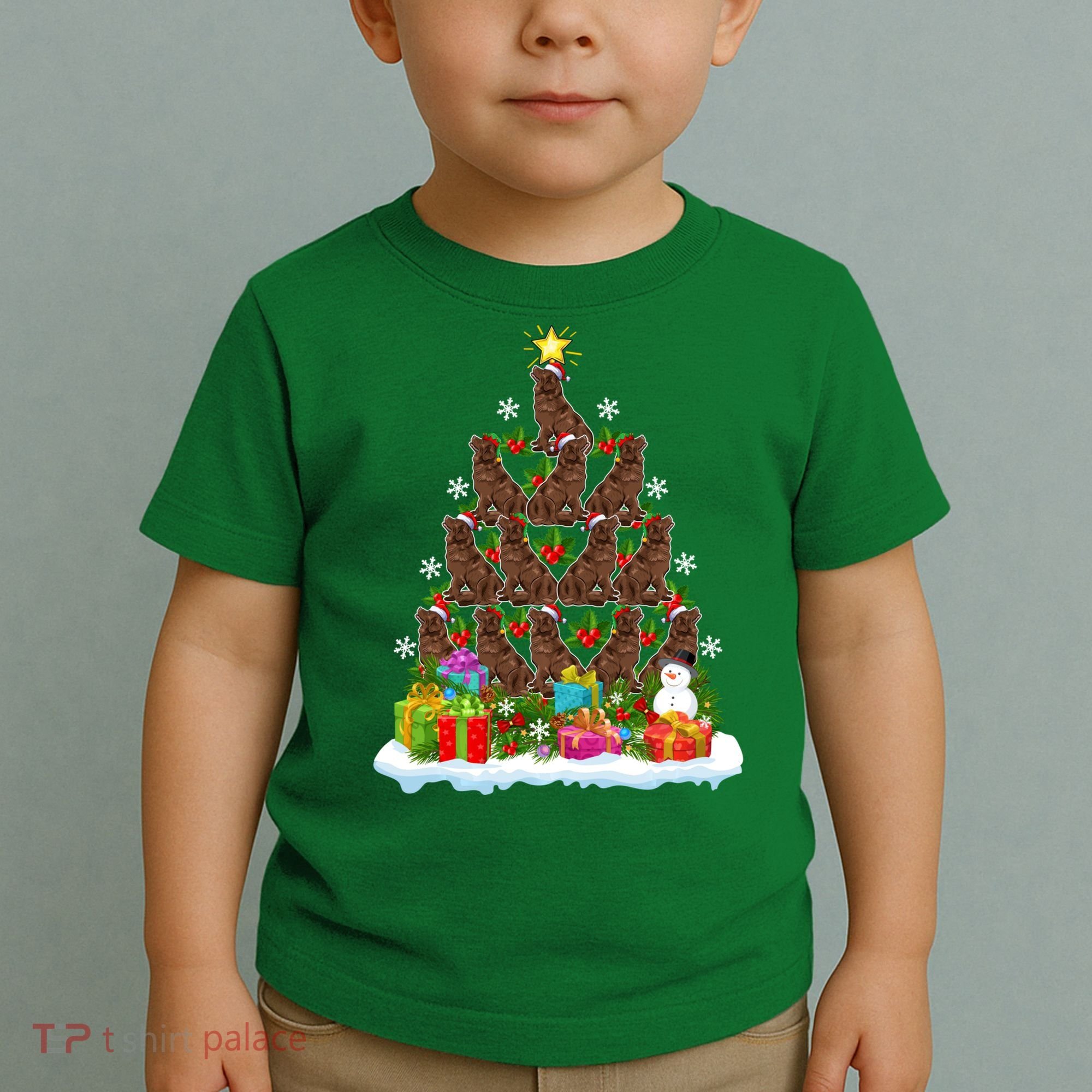 Xmas Holiday Santa Newfoundland Dog Christmas Tree Toddler T-Shirt