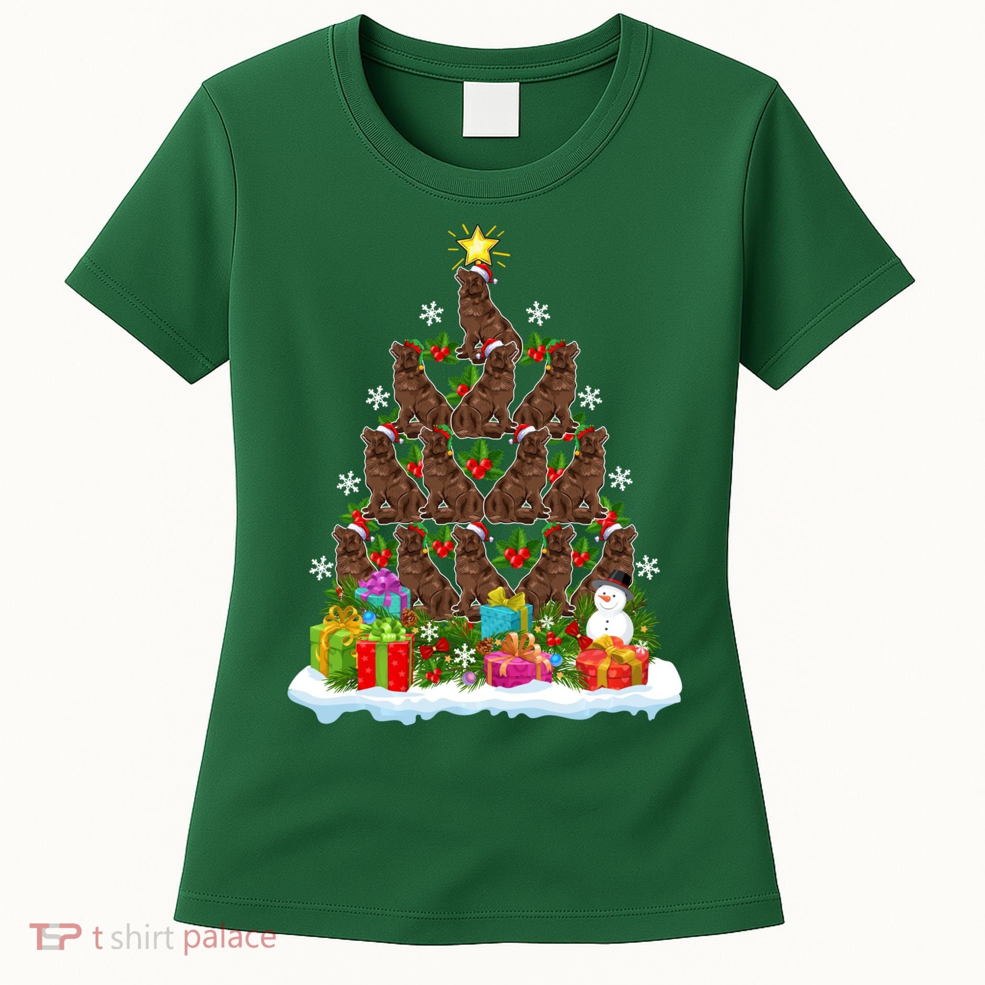 Xmas Holiday Santa Newfoundland Dog Christmas Tree Women's T-Shirt