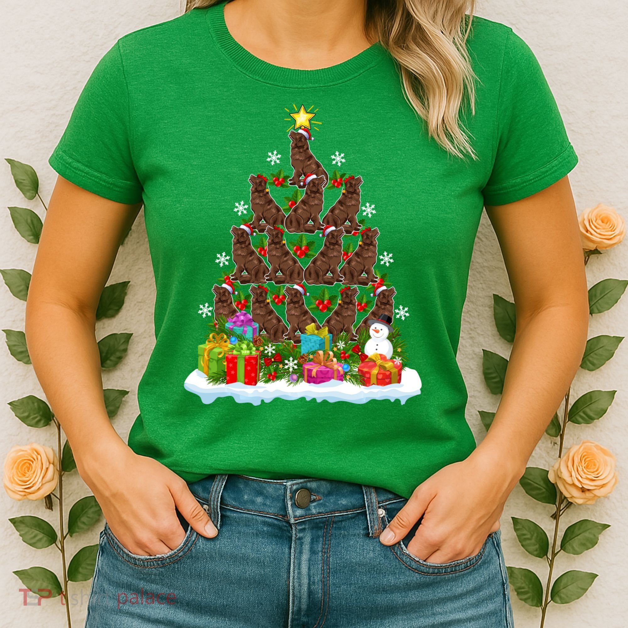 Xmas Holiday Santa Newfoundland Dog Christmas Tree Women's T-Shirt