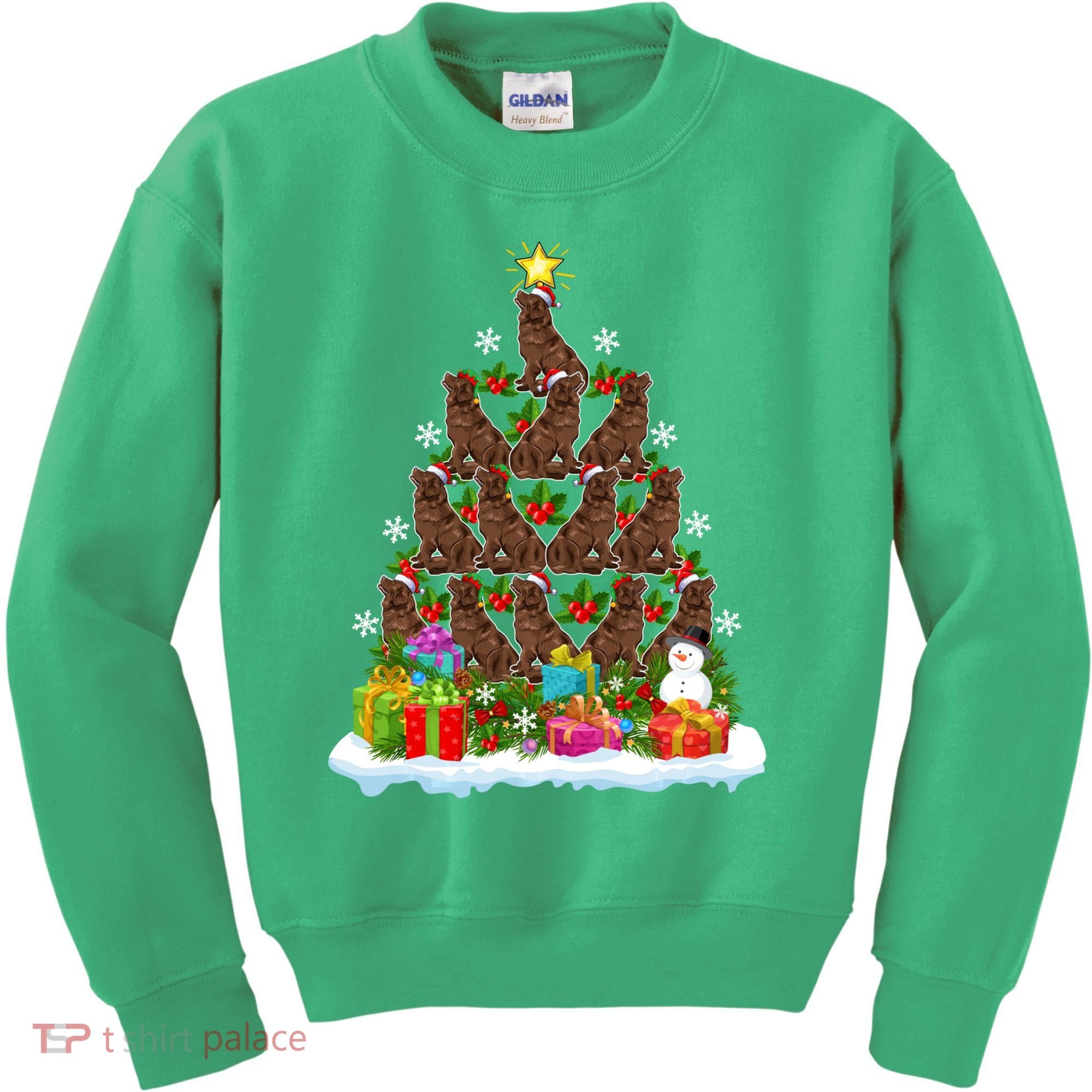 Xmas Holiday Santa Newfoundland Dog Christmas Tree Kids Sweatshirt