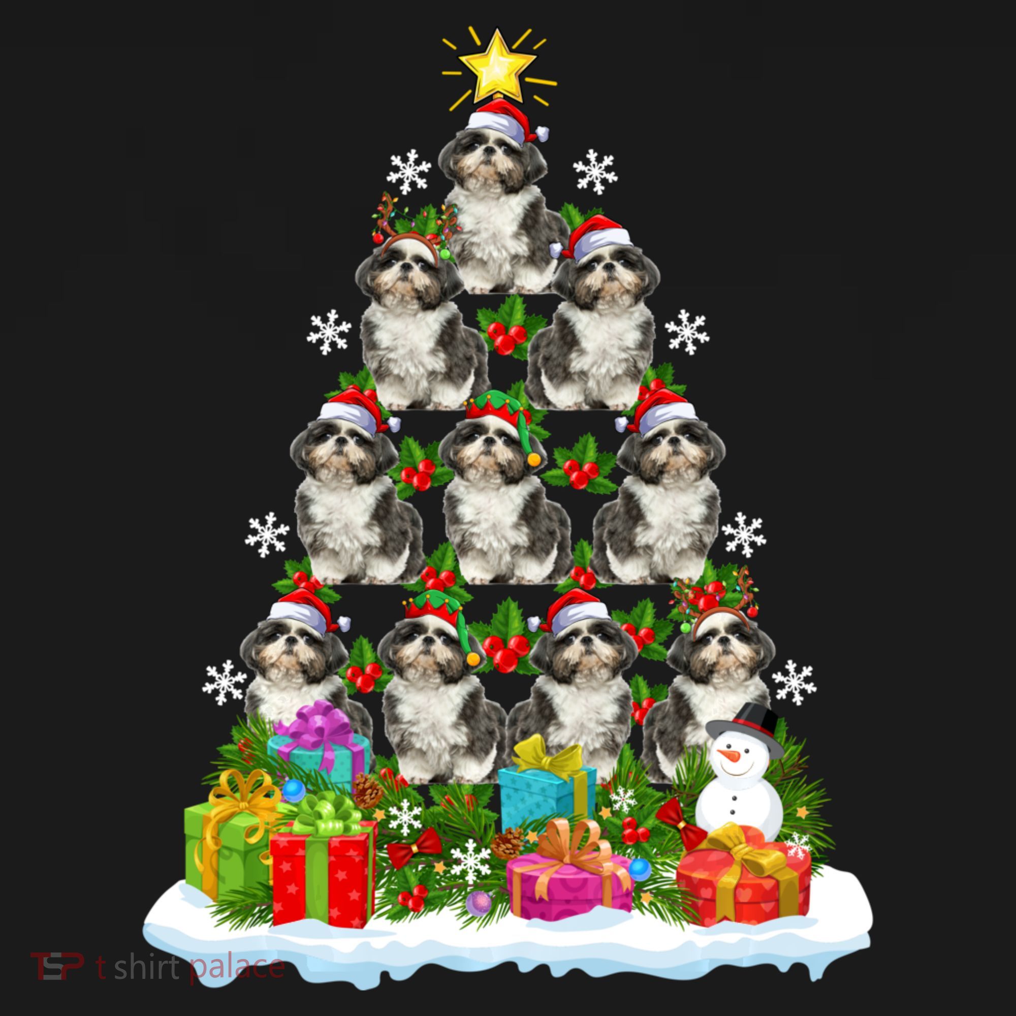 Xmas Holiday Santa Shih Tzu Dog Christmas Tree Women's Tank Top