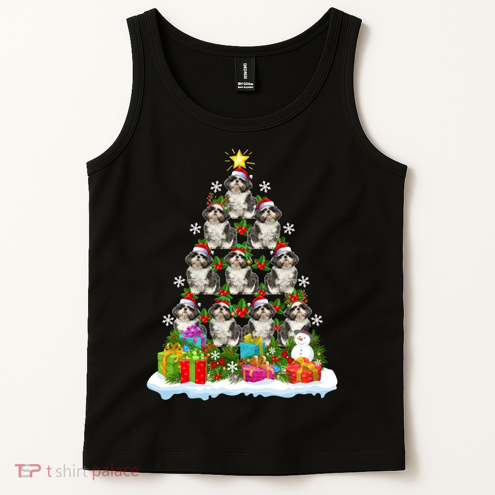 Xmas Holiday Santa Shih Tzu Dog Christmas Tree Tank Top