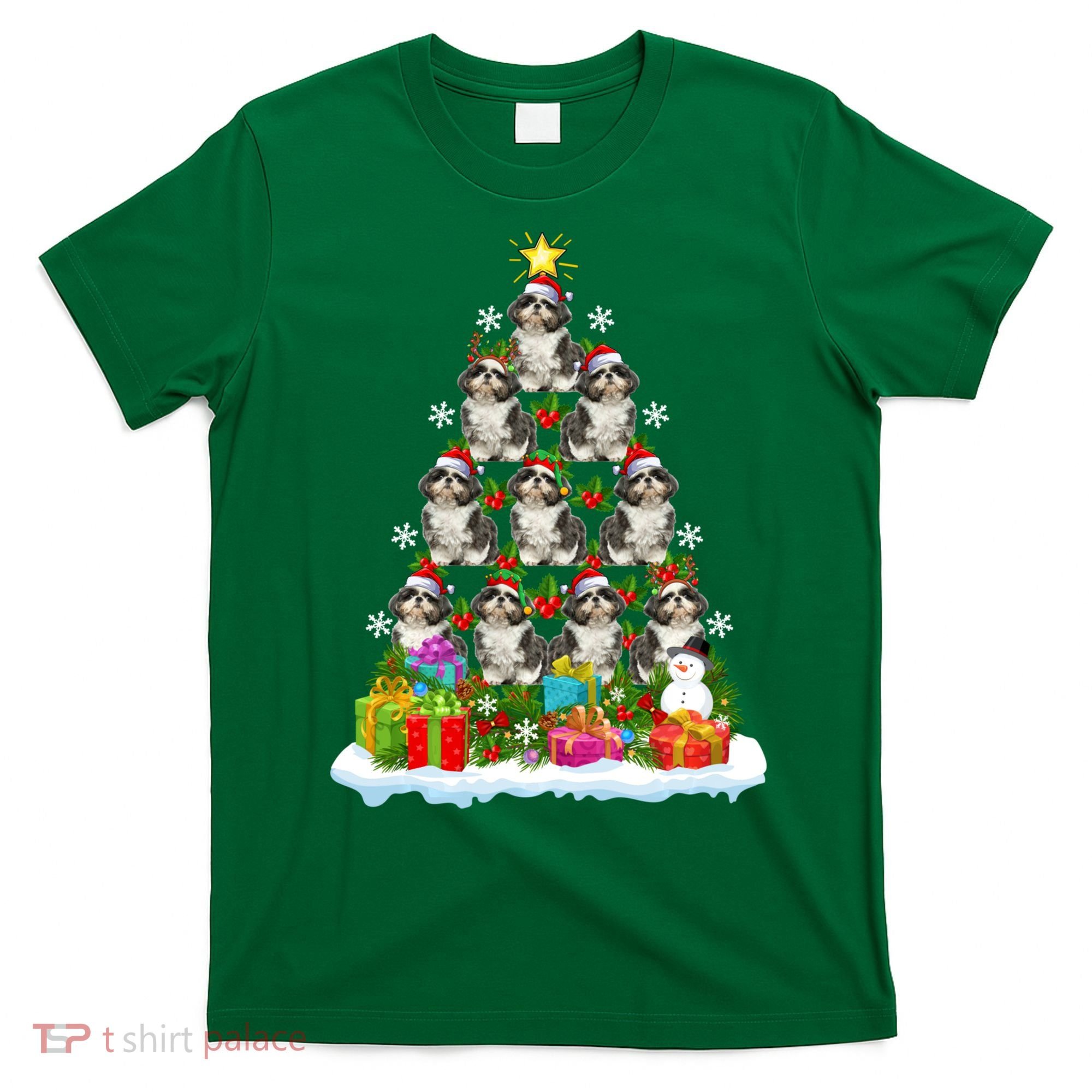 Xmas Holiday Santa Shih Tzu Dog Christmas Tree T-Shirt