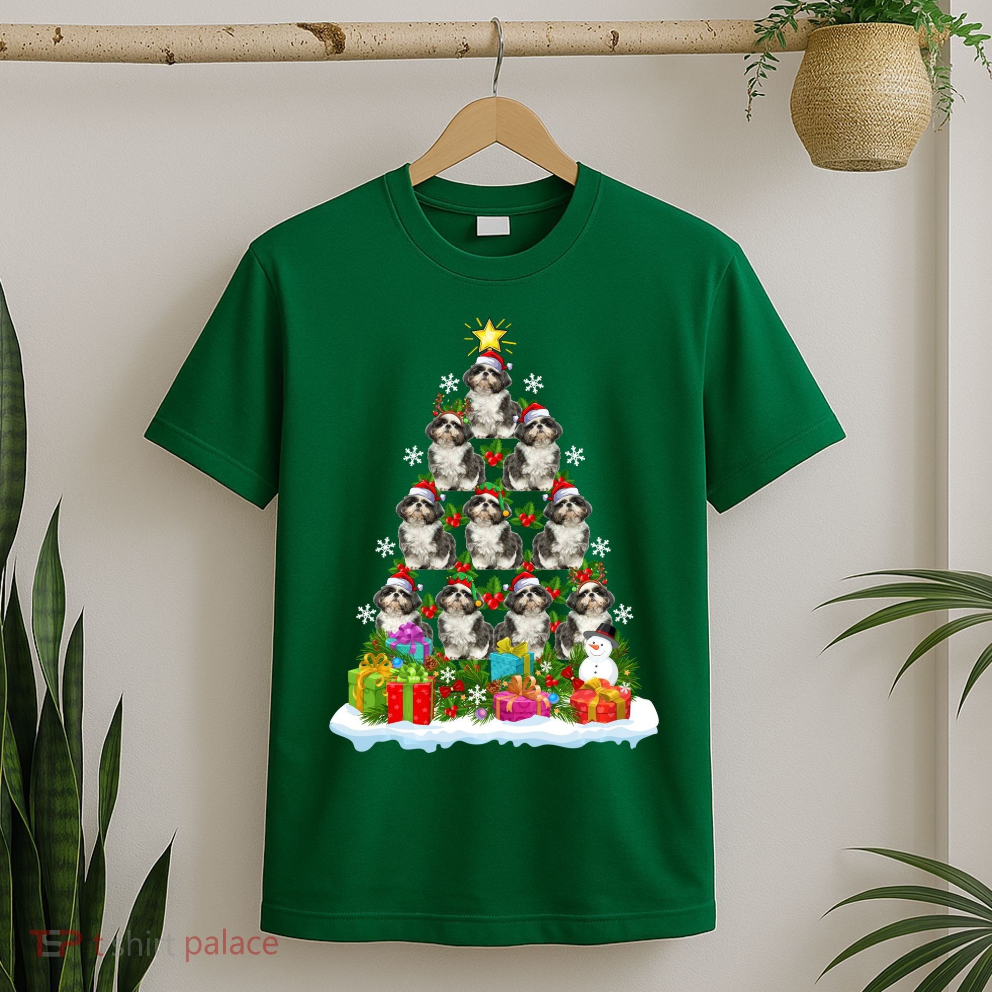 Xmas Holiday Santa Shih Tzu Dog Christmas Tree T-Shirt
