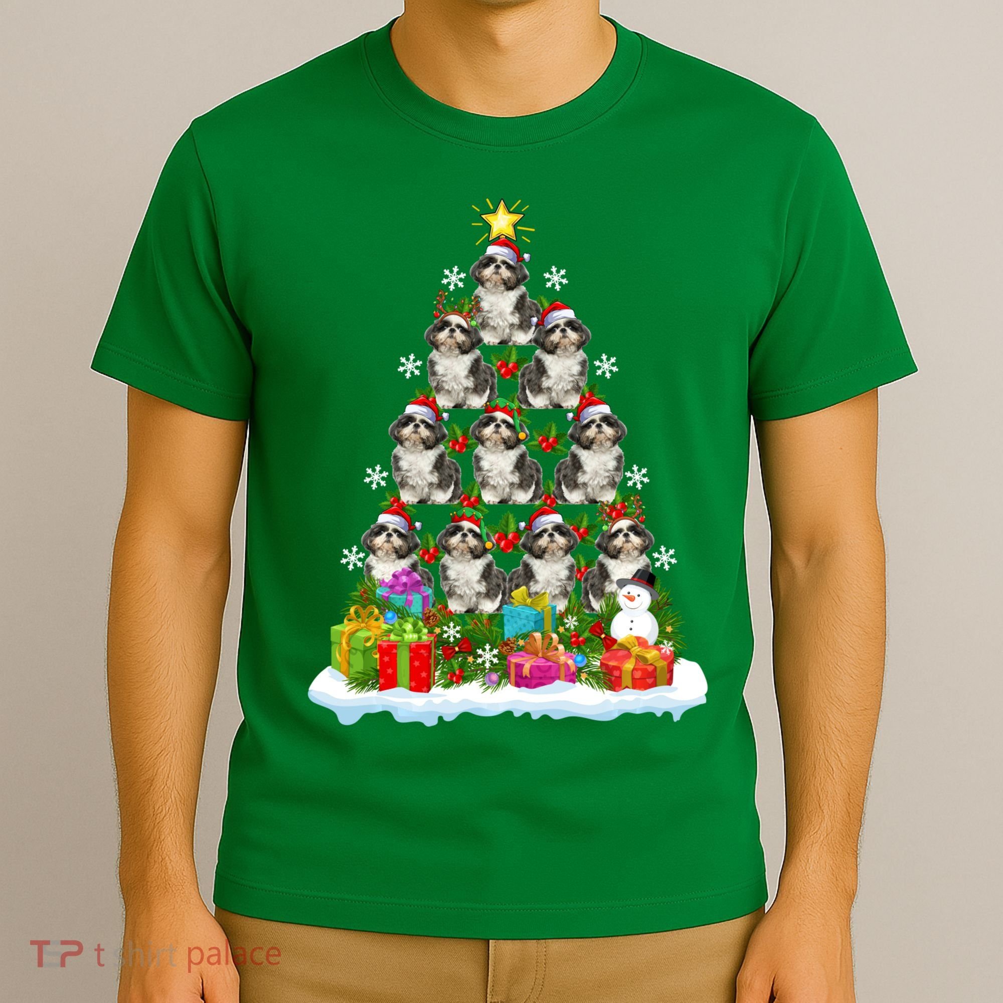 Xmas Holiday Santa Shih Tzu Dog Christmas Tree T-Shirt