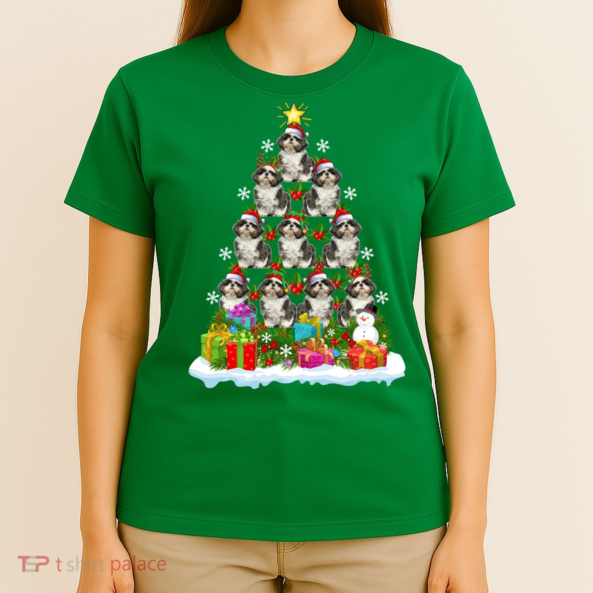 Xmas Holiday Santa Shih Tzu Dog Christmas Tree T-Shirt