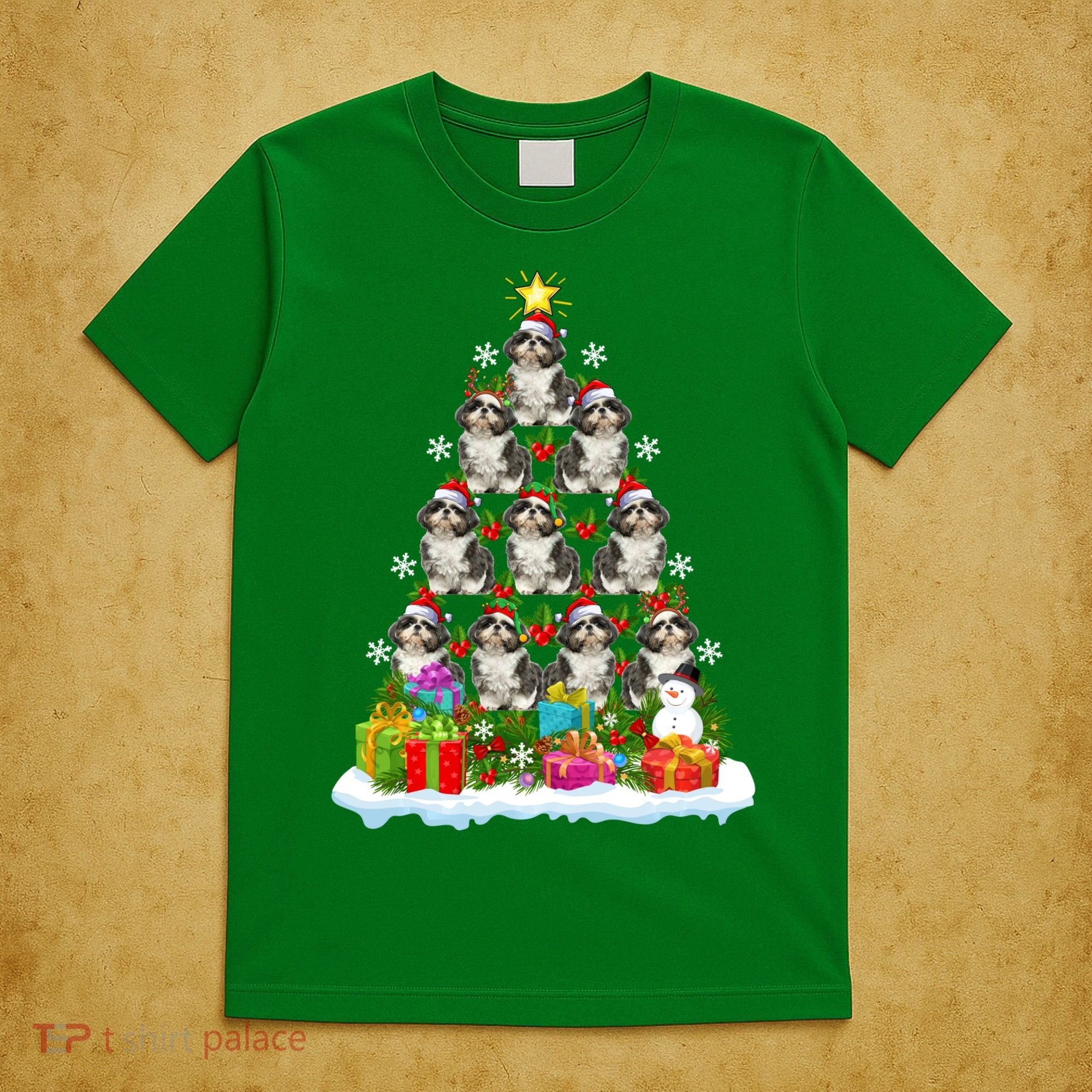 Xmas Holiday Santa Shih Tzu Dog Christmas Tree T-Shirt