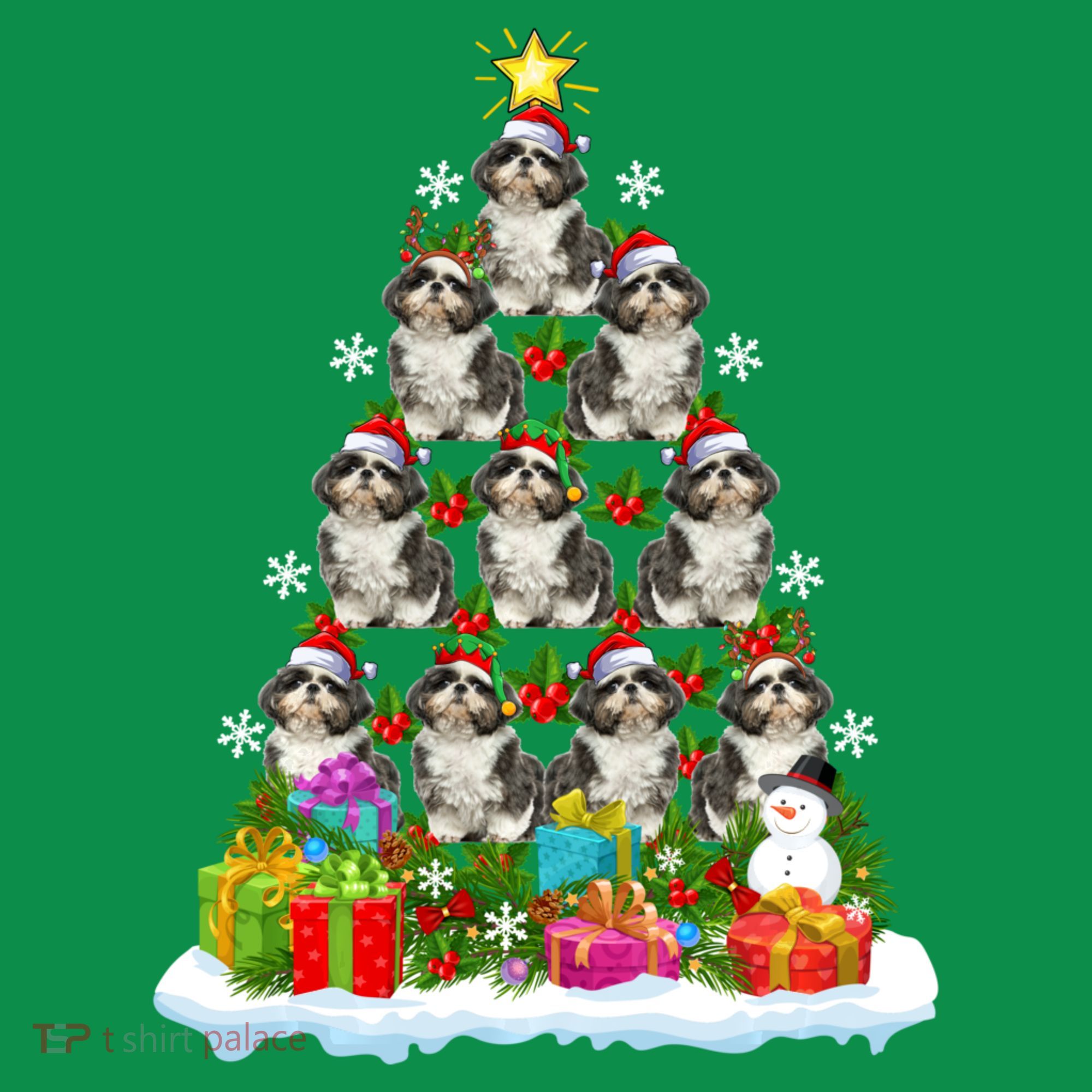 Xmas Holiday Santa Shih Tzu Dog Christmas Tree Baby Bodysuit