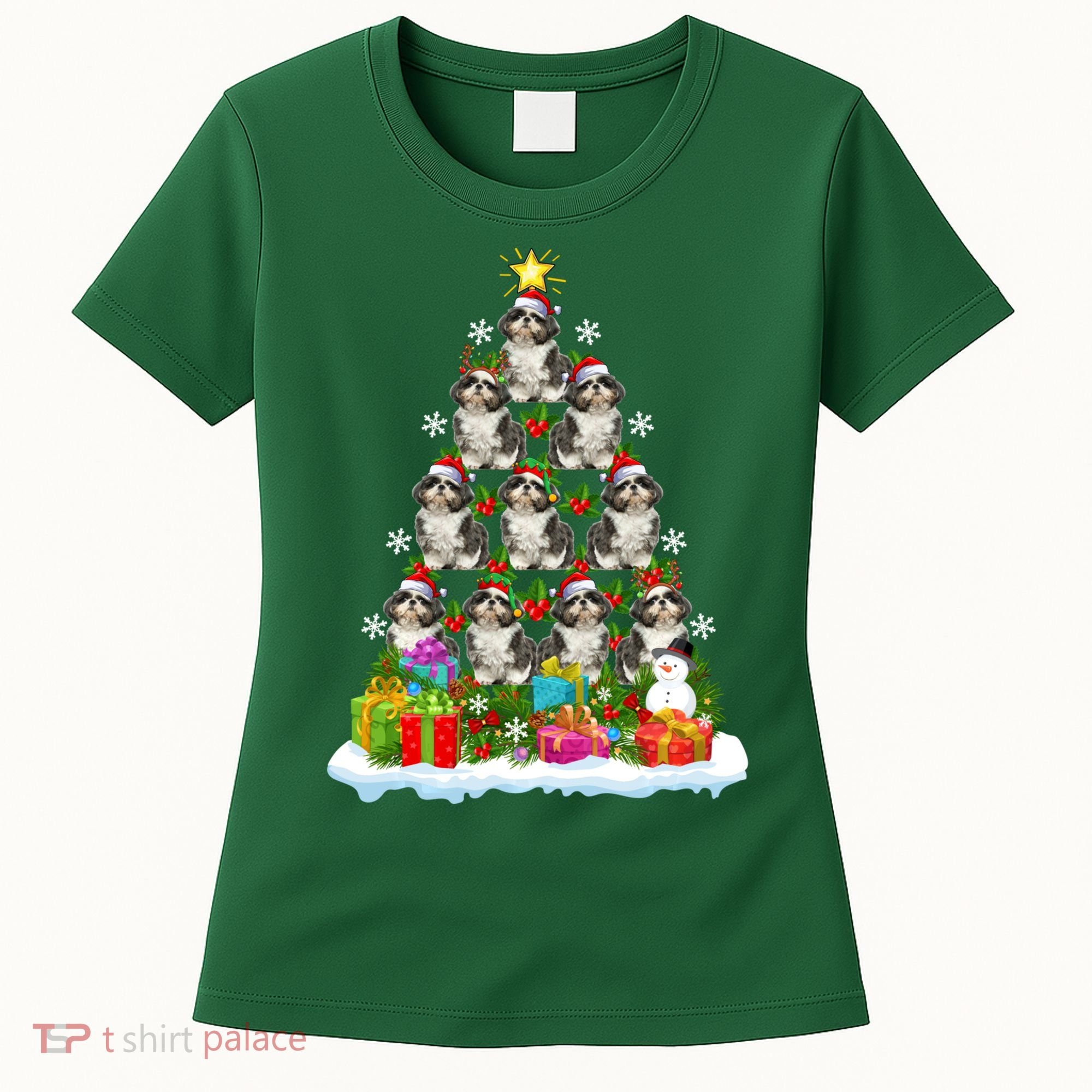 Xmas Holiday Santa Shih Tzu Dog Christmas Tree Women's T-Shirt