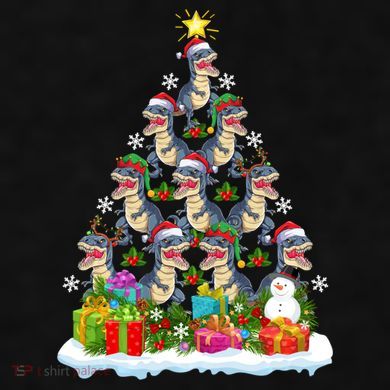 Xmas Holiday Santa TRex Dinosaur Christmas Tree Ladies PosiCharge Tri-Blend Wicking Tank