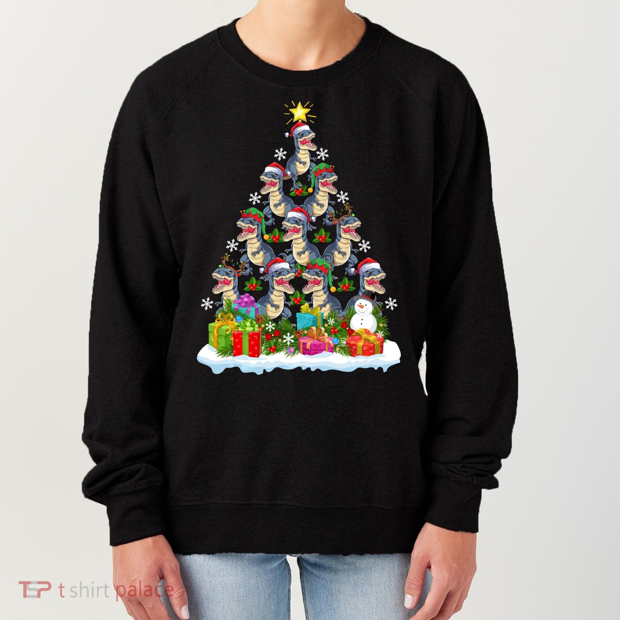 Xmas Holiday Santa TRex Dinosaur Christmas Tree Women's Sweatshirt