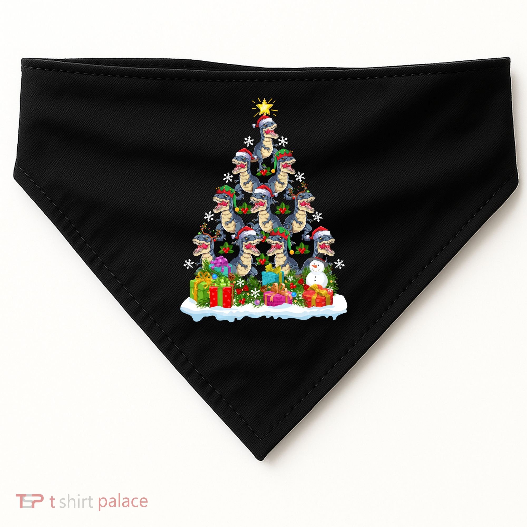 Xmas Holiday Santa TRex Dinosaur Christmas Tree USA-Made Doggie Bandana