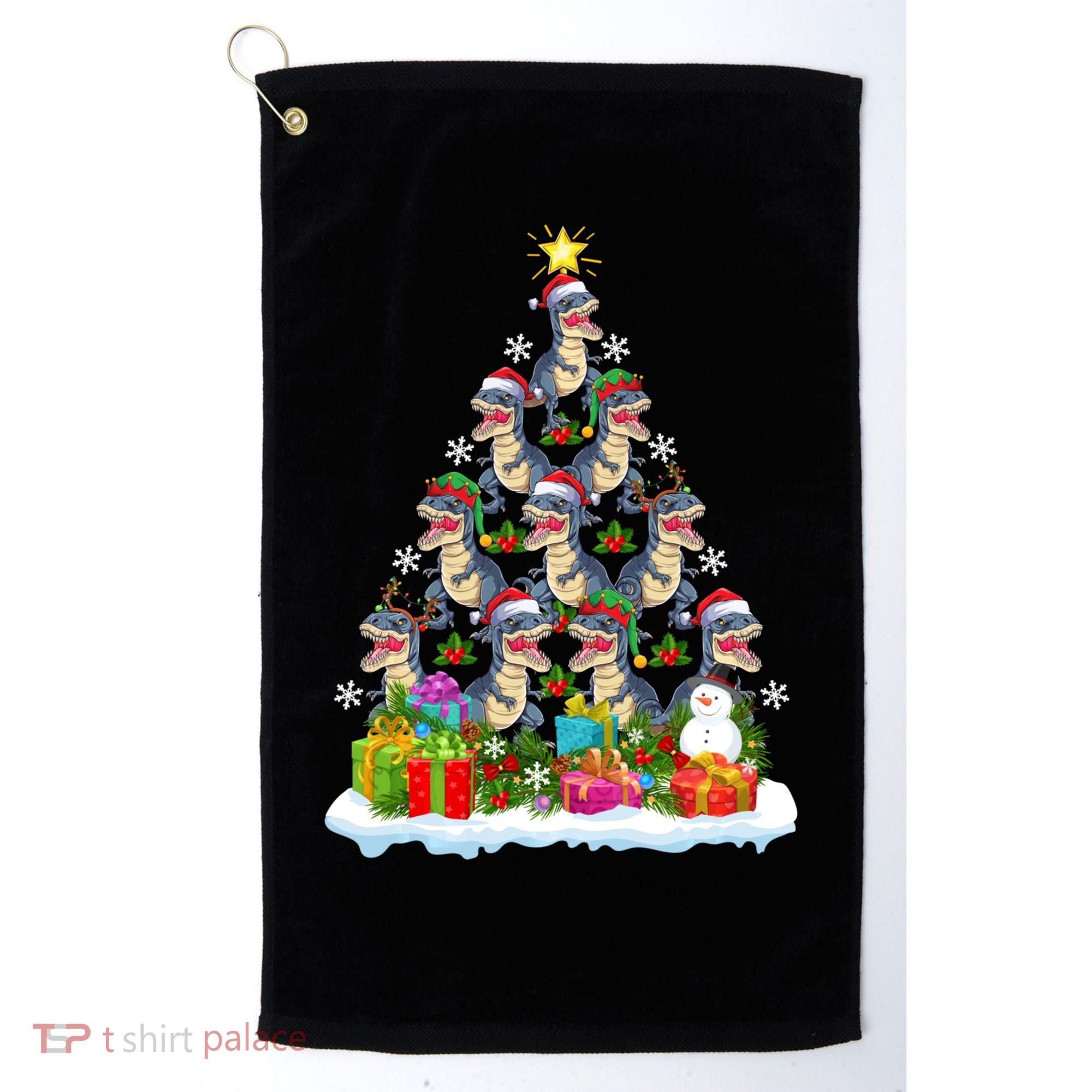 Xmas Holiday Santa TRex Dinosaur Christmas Tree Golf Towel