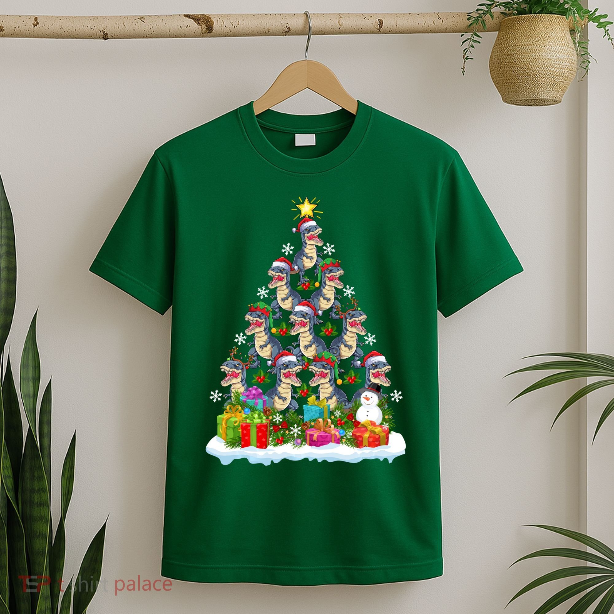 Xmas Holiday Santa TRex Dinosaur Christmas Tree T-Shirt
