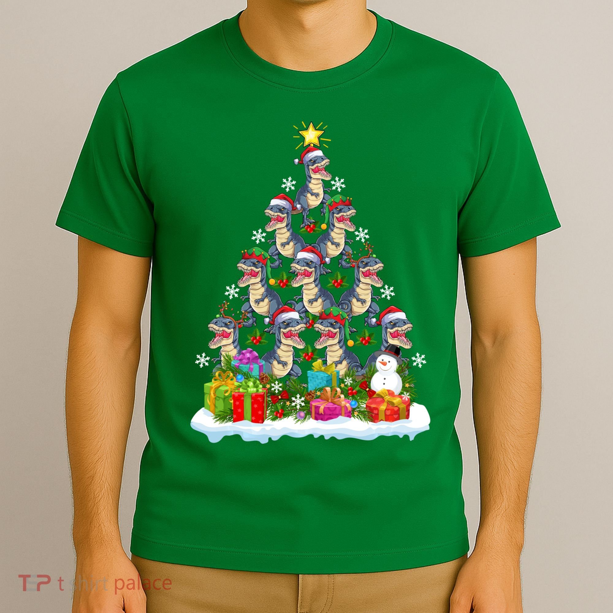 Xmas Holiday Santa TRex Dinosaur Christmas Tree T-Shirt