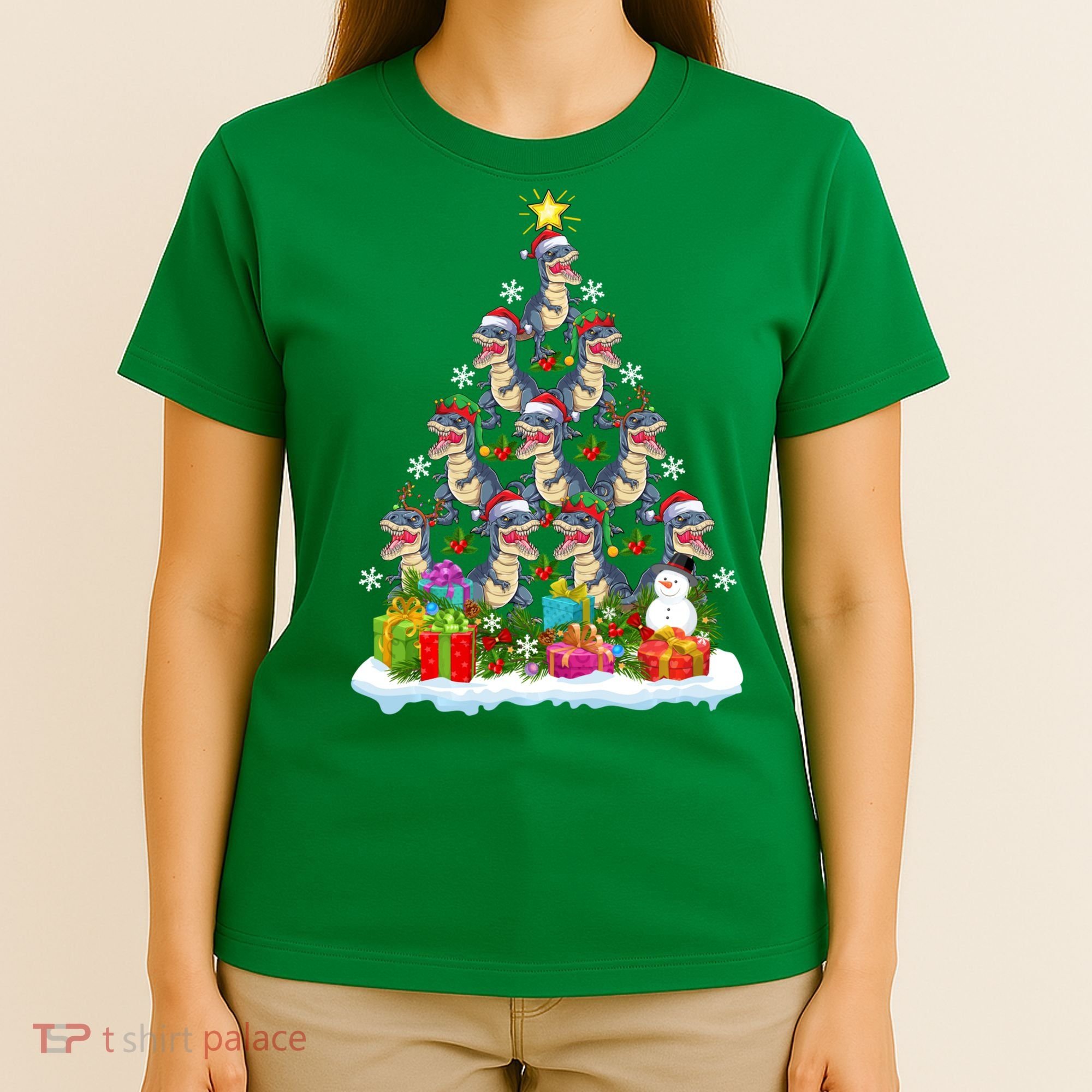 Xmas Holiday Santa TRex Dinosaur Christmas Tree T-Shirt