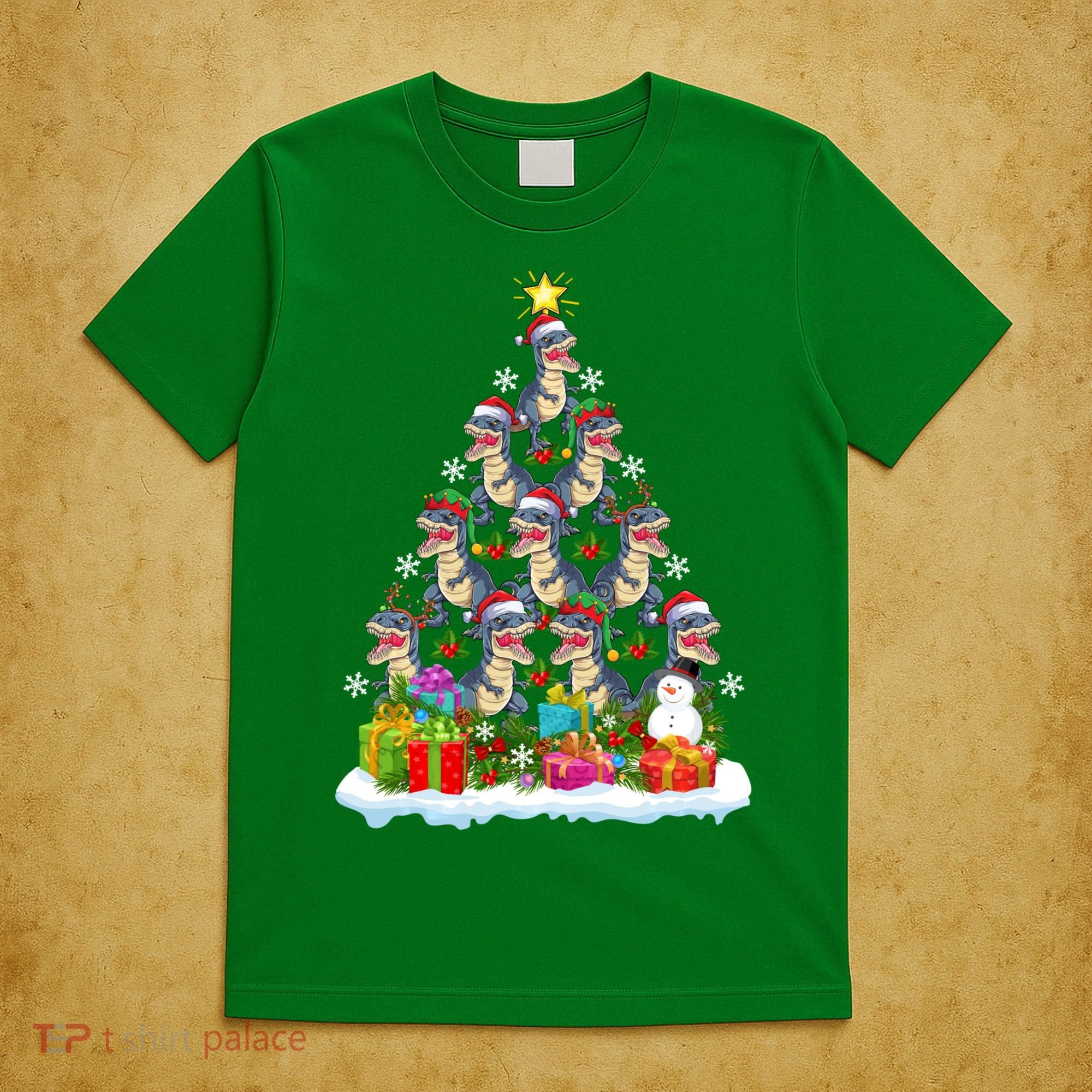 Xmas Holiday Santa TRex Dinosaur Christmas Tree T-Shirt