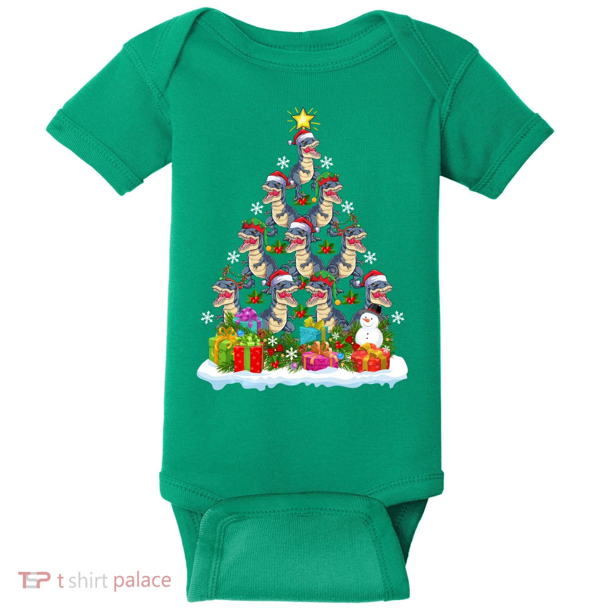 Xmas Holiday Santa TRex Dinosaur Christmas Tree Baby Bodysuit