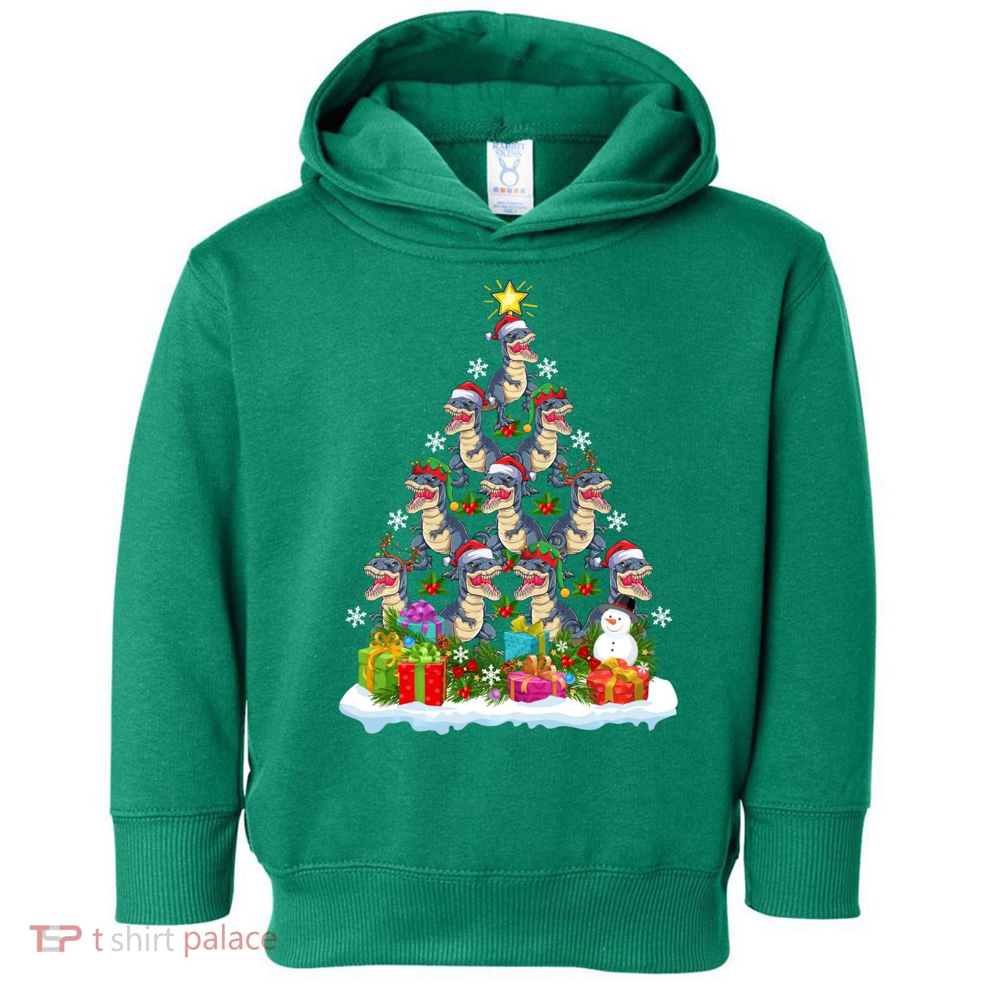 Xmas Holiday Santa TRex Dinosaur Christmas Tree Toddler Hoodie