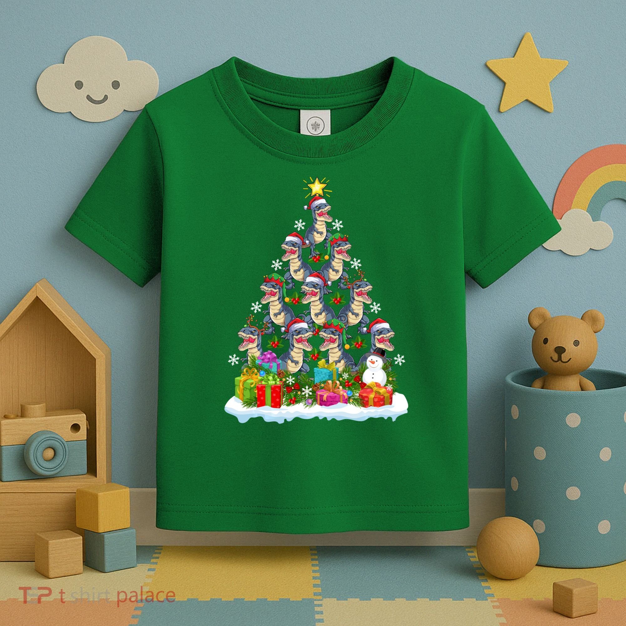 Xmas Holiday Santa TRex Dinosaur Christmas Tree Toddler T-Shirt