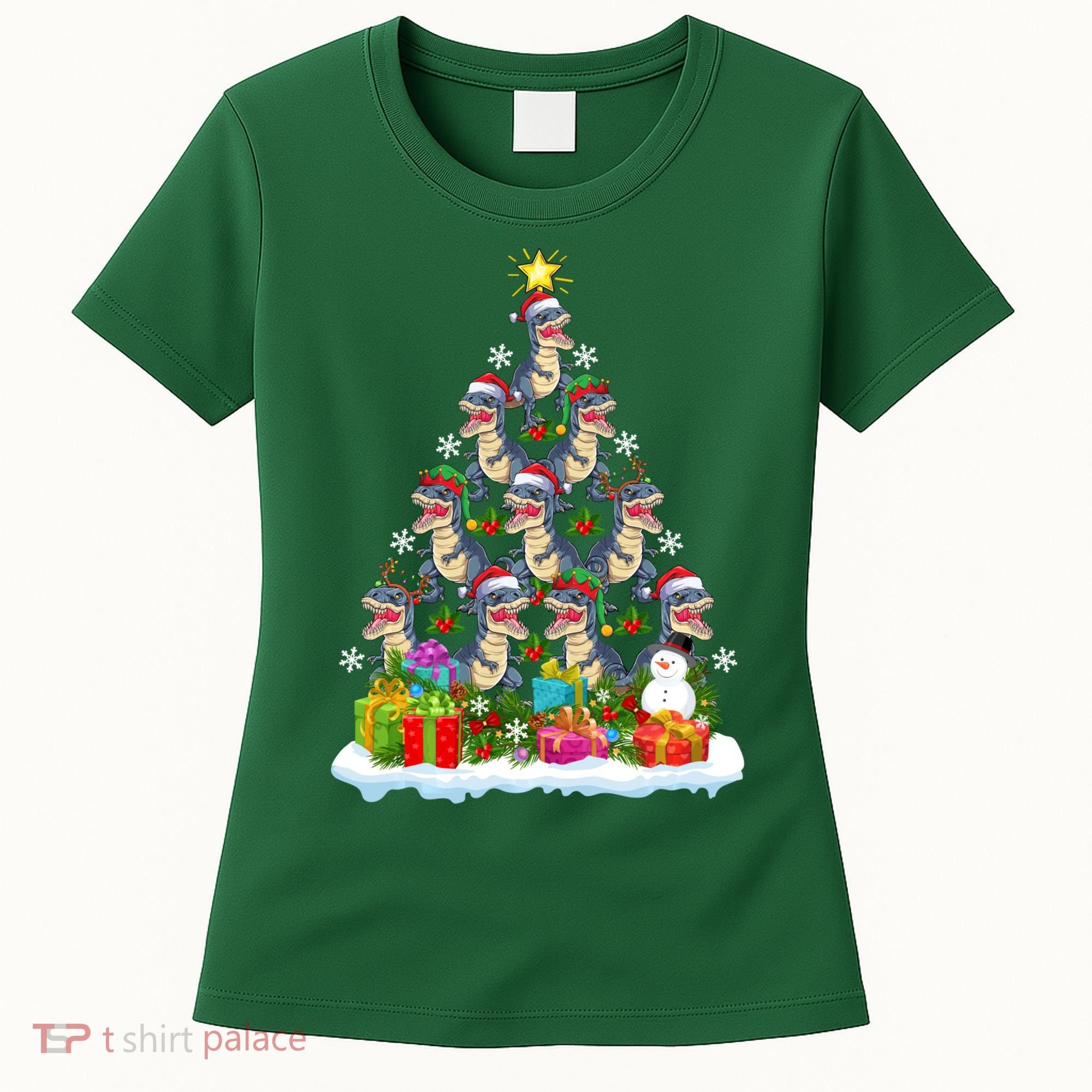 Xmas Holiday Santa TRex Dinosaur Christmas Tree Women's T-Shirt