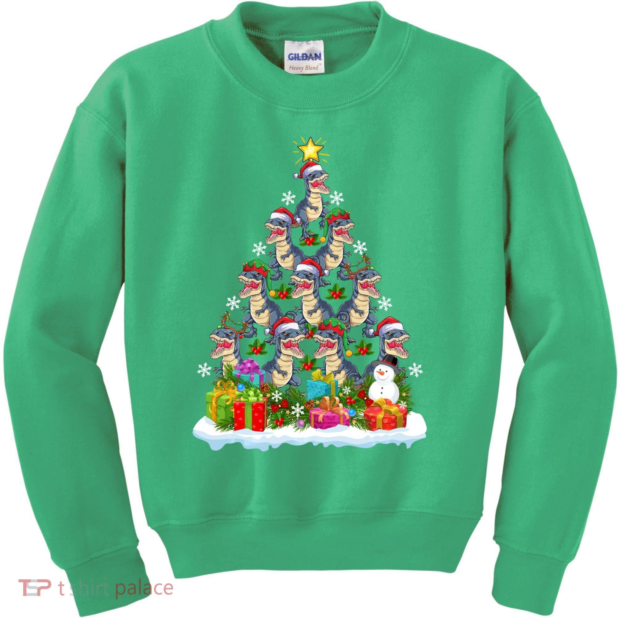 Xmas Holiday Santa TRex Dinosaur Christmas Tree Kids Sweatshirt