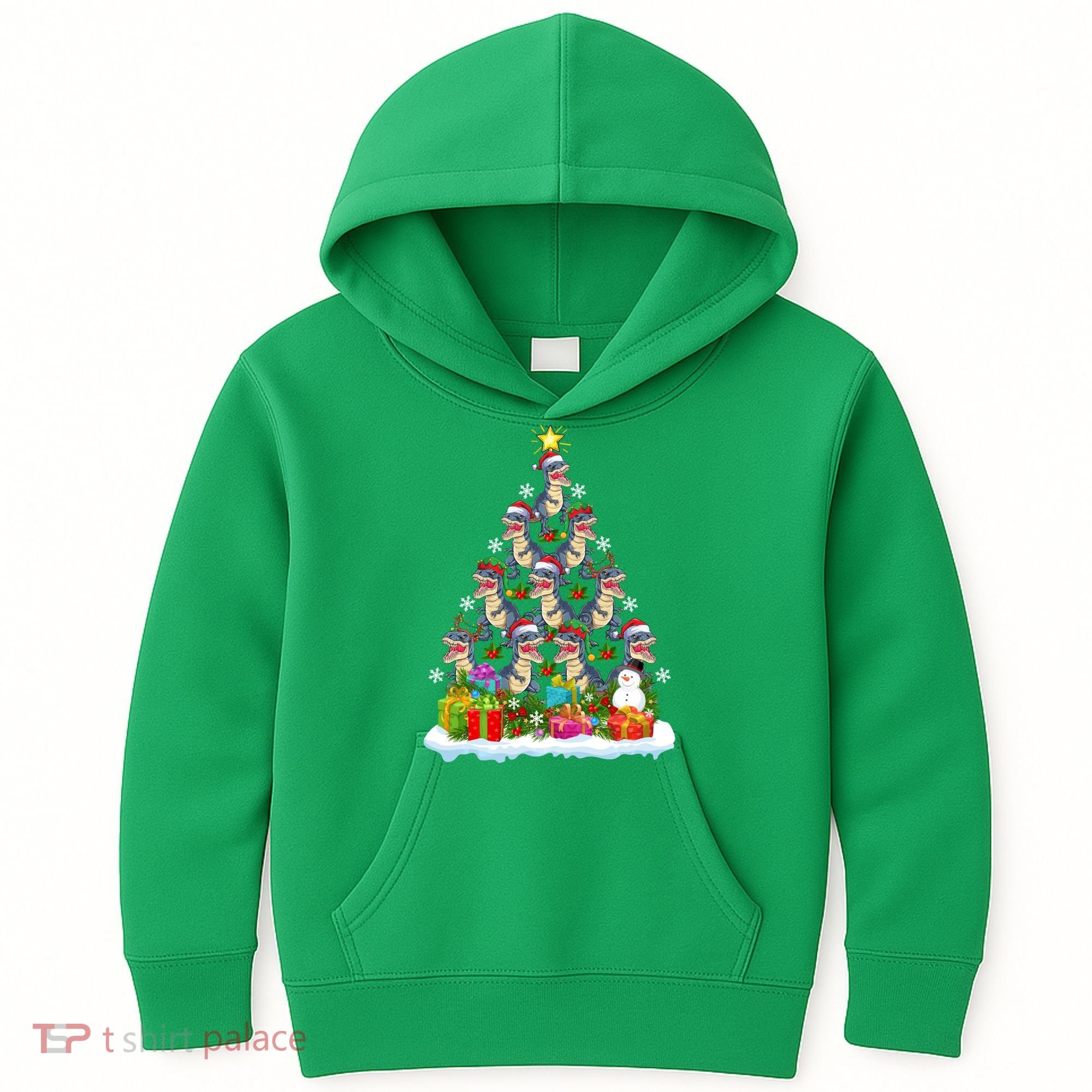 Xmas Holiday Santa TRex Dinosaur Christmas Tree Kids Hoodie