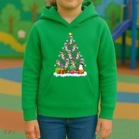 Xmas Holiday Santa TRex Dinosaur Christmas Tree Kids Hoodie thumb 3