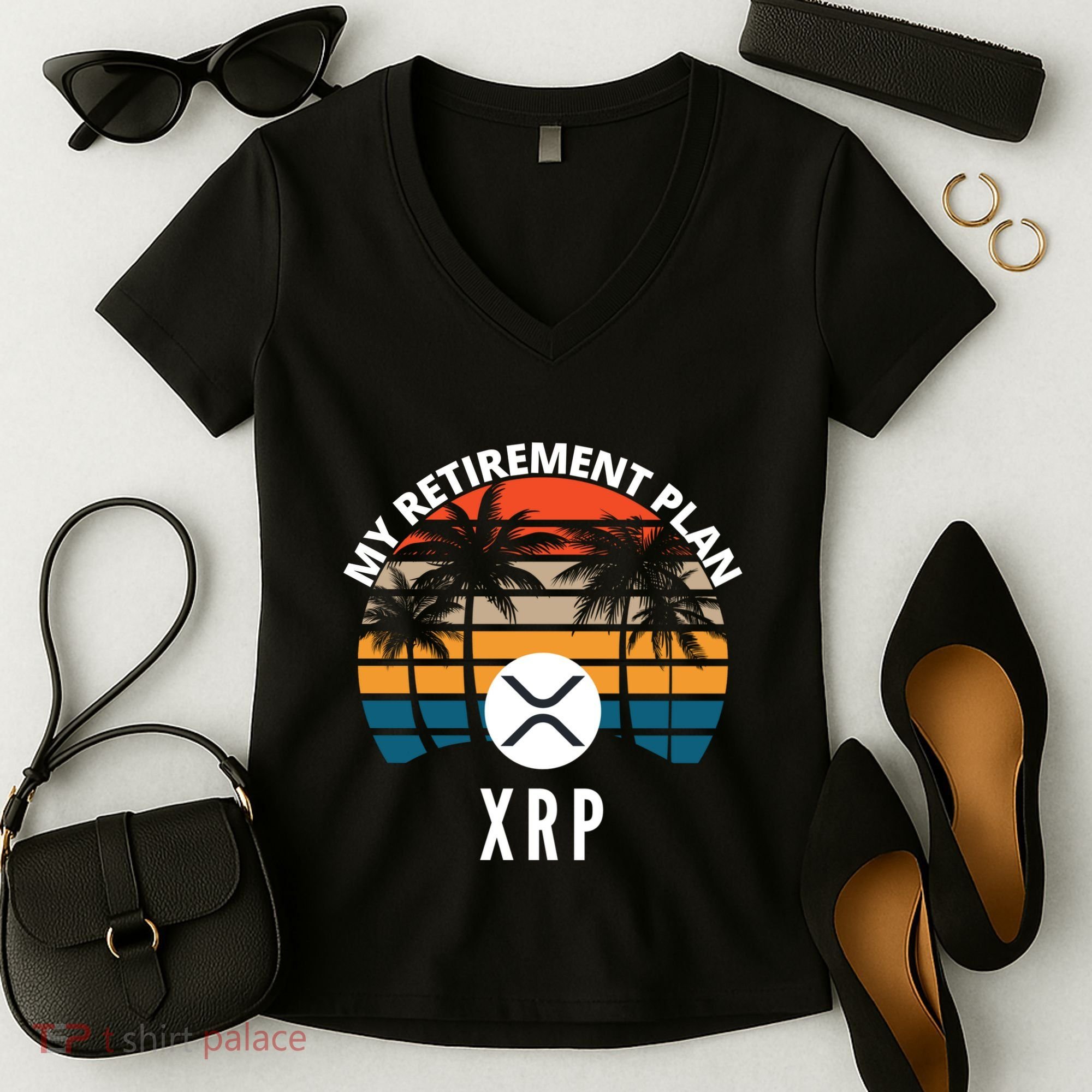 XRP Is My Retirement Plan XRP Ripple Logo XRP Cryptocurrency Women's V-Neck T-Shirt