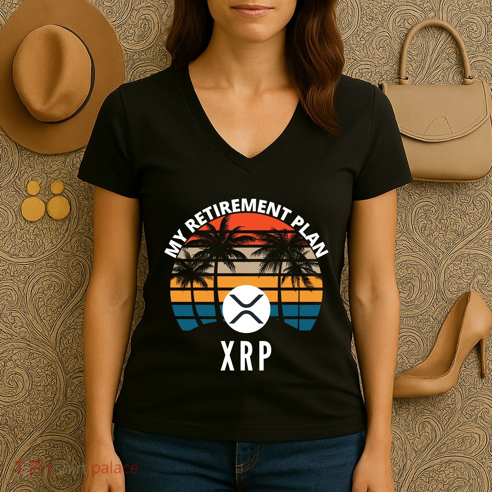 XRP Is My Retirement Plan XRP Ripple Logo XRP Cryptocurrency Women's V-Neck T-Shirt