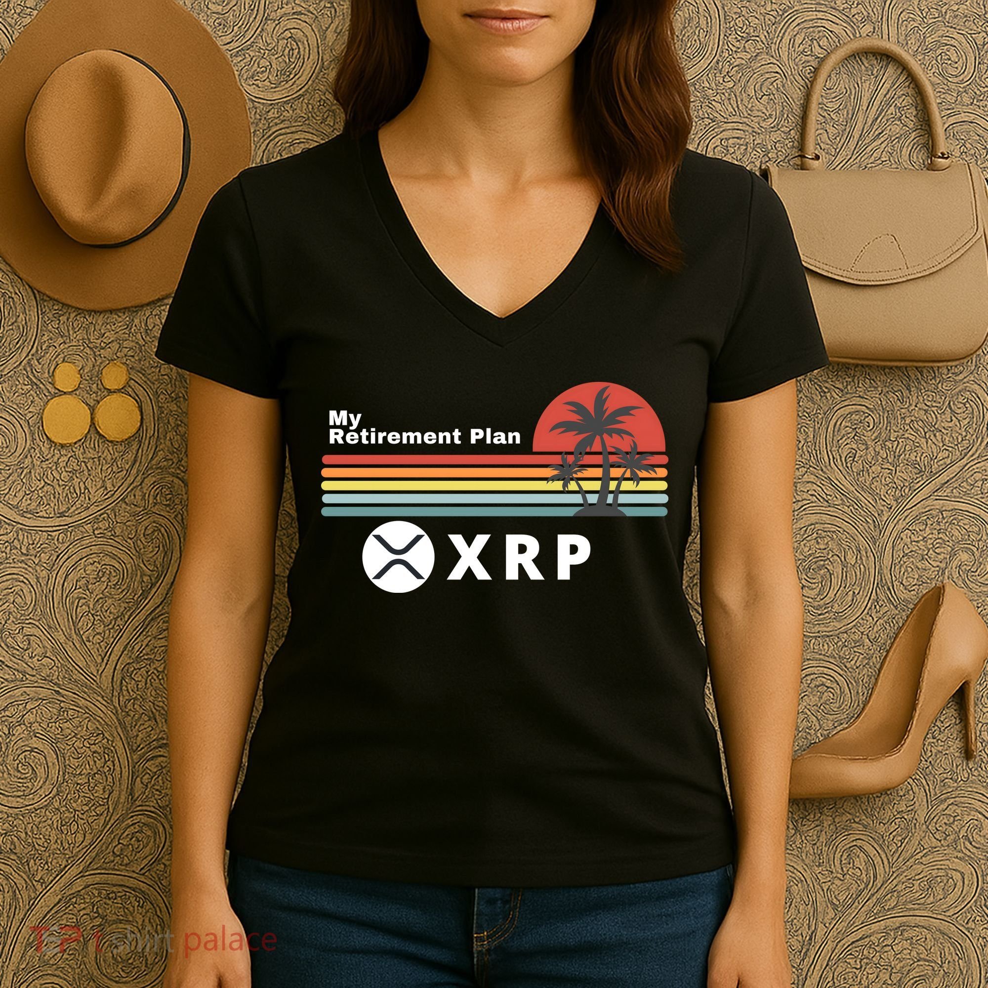 XRP Is My Retirement Plan, XRP Ripple Logo, Cryptocurrency Women's V-Neck T-Shirt