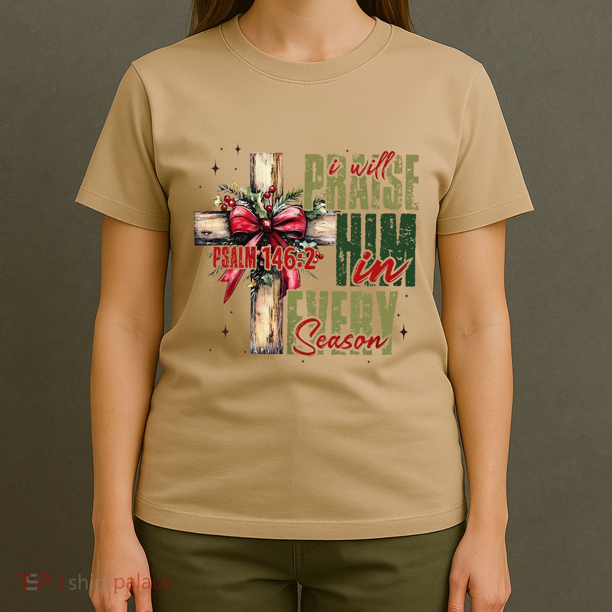 Xmas I Will Praise Him In Every Season Psalm 1462 T-Shirt