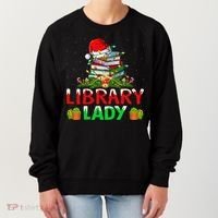 Xmas Lights Books Library Lady Librarian Christmas Cool Gift Women's Sweatshirt thumb 0