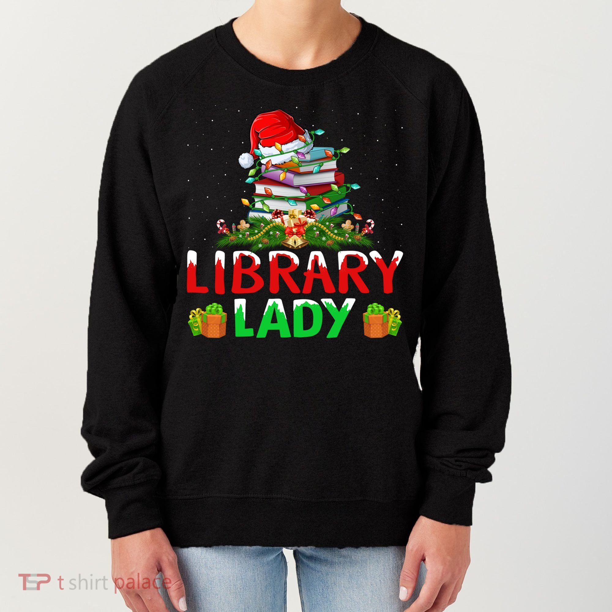 Xmas Lights Books Library Lady Librarian Christmas Cool Gift Women's Sweatshirt