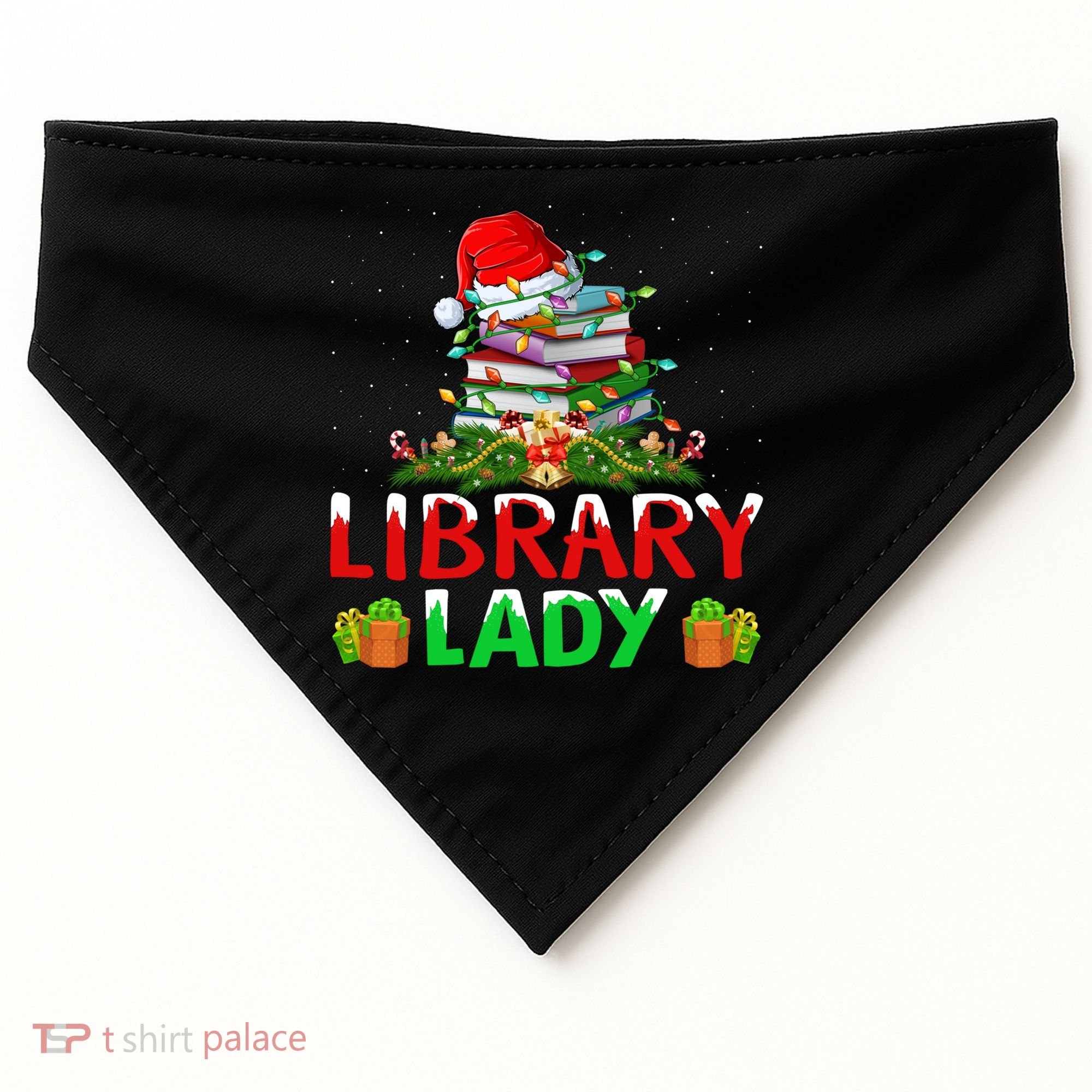 Xmas Lights Books Library Lady Librarian Christmas Cool Gift USA-Made Doggie Bandana