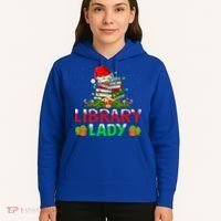 Xmas Lights Books Library Lady Librarian Christmas Cool Gift Hoodie thumb 5