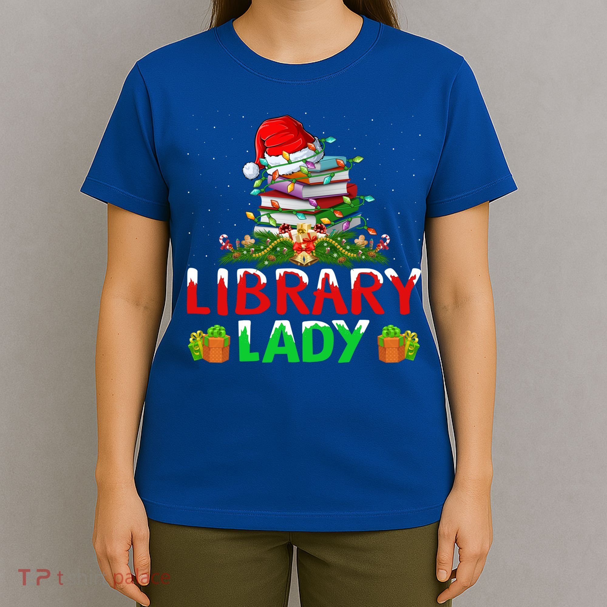 Xmas Lights Books Library Lady Librarian Christmas Cool Gift T-Shirt