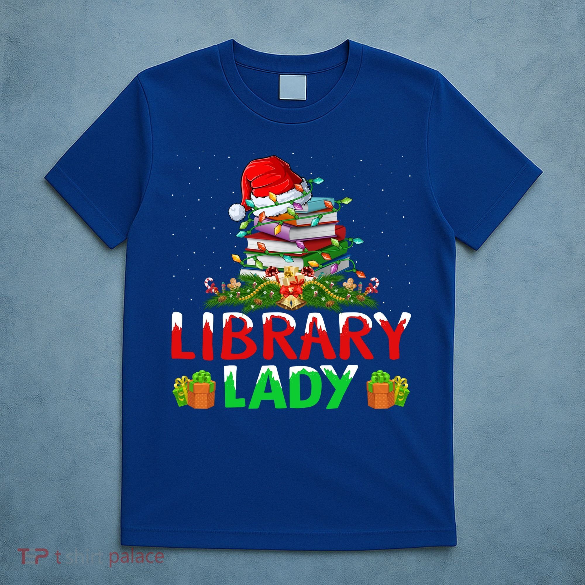 Xmas Lights Books Library Lady Librarian Christmas Cool Gift T-Shirt