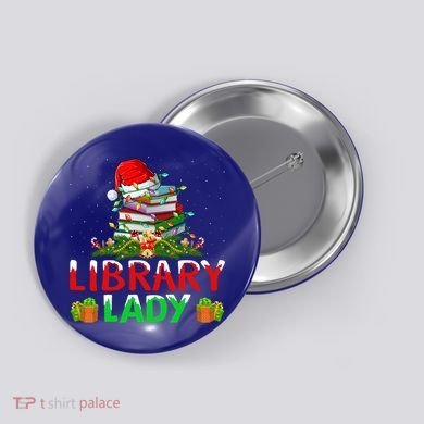 Xmas Lights Books Library Lady Librarian Christmas Cool Gift Button