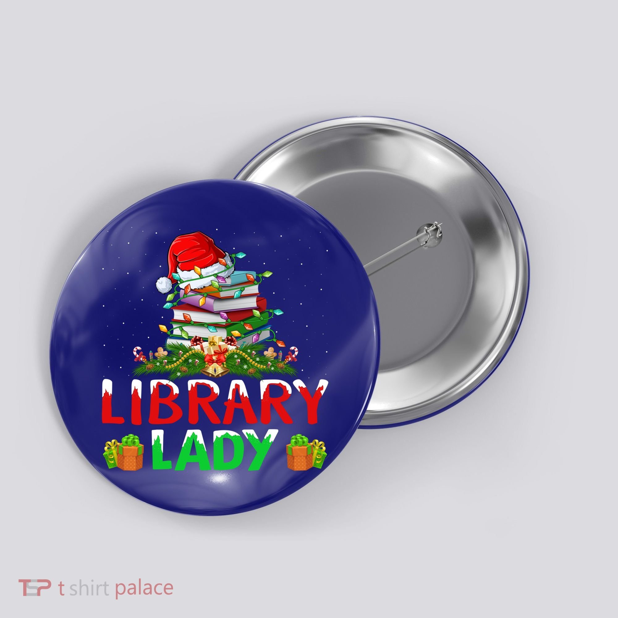Xmas Lights Books Library Lady Librarian Christmas Cool Gift Button