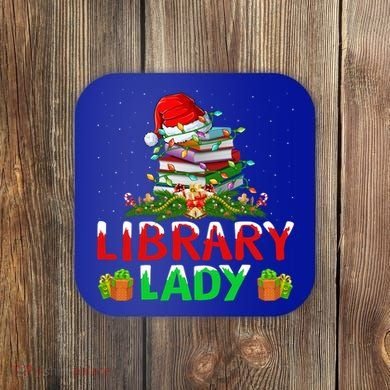 Xmas Lights Books Library Lady Librarian Christmas Cool Gift Coaster